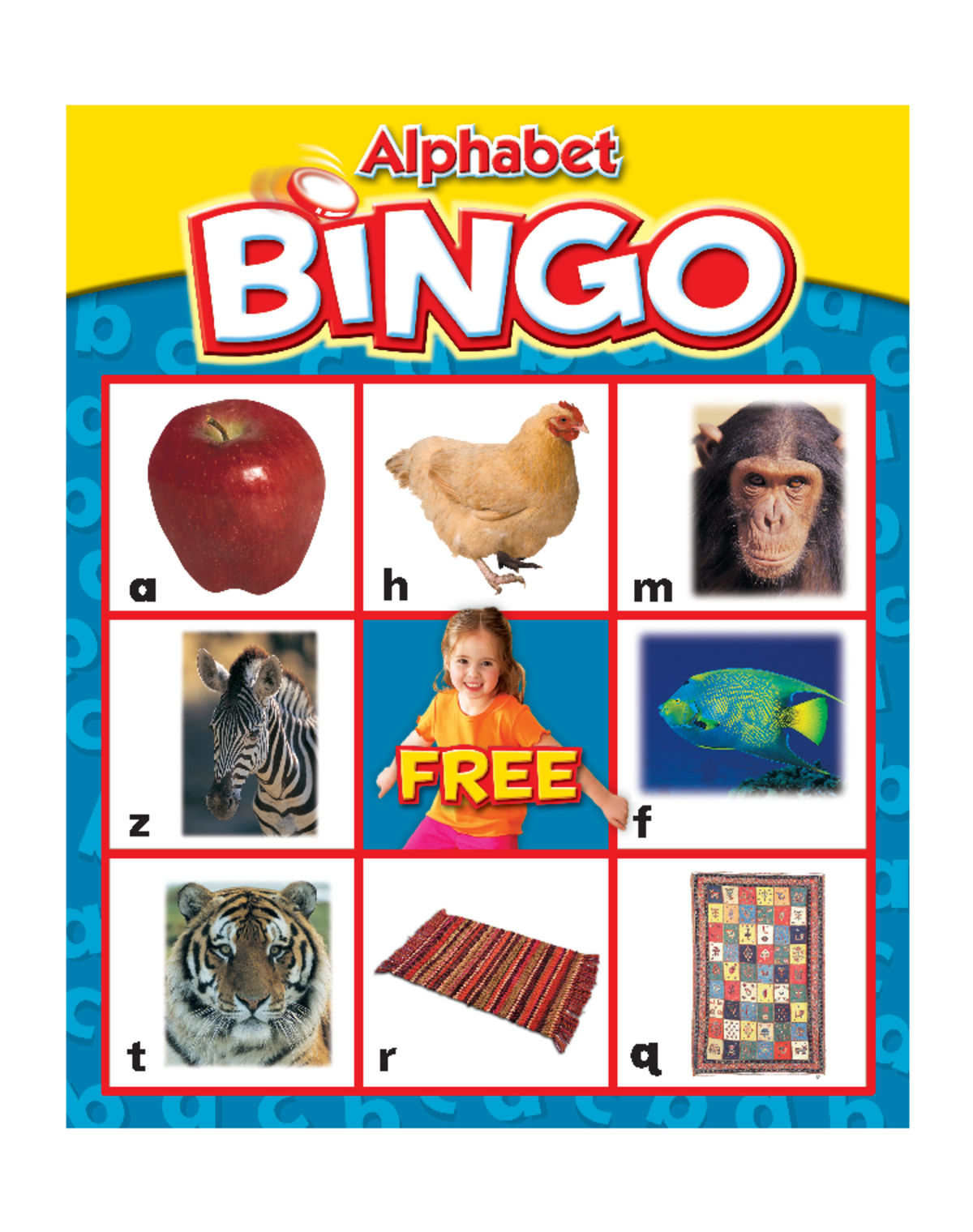 AlphabetBingoGame Es un bingo basado en alfabetos. Educación inicial h m t r z f p v o l