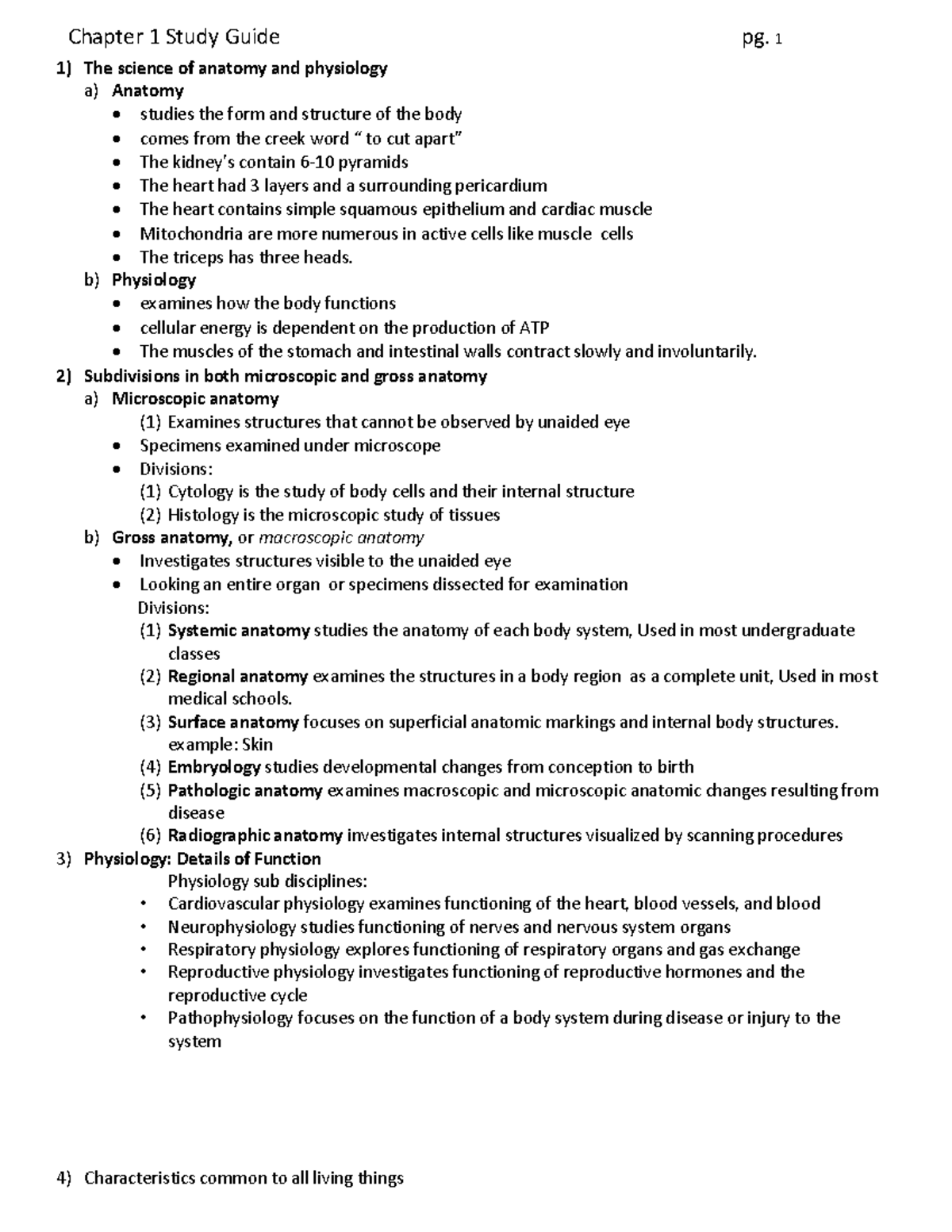 Chapter 1 Finished Notes - Prof Version - 1) The science of anatomy and ...