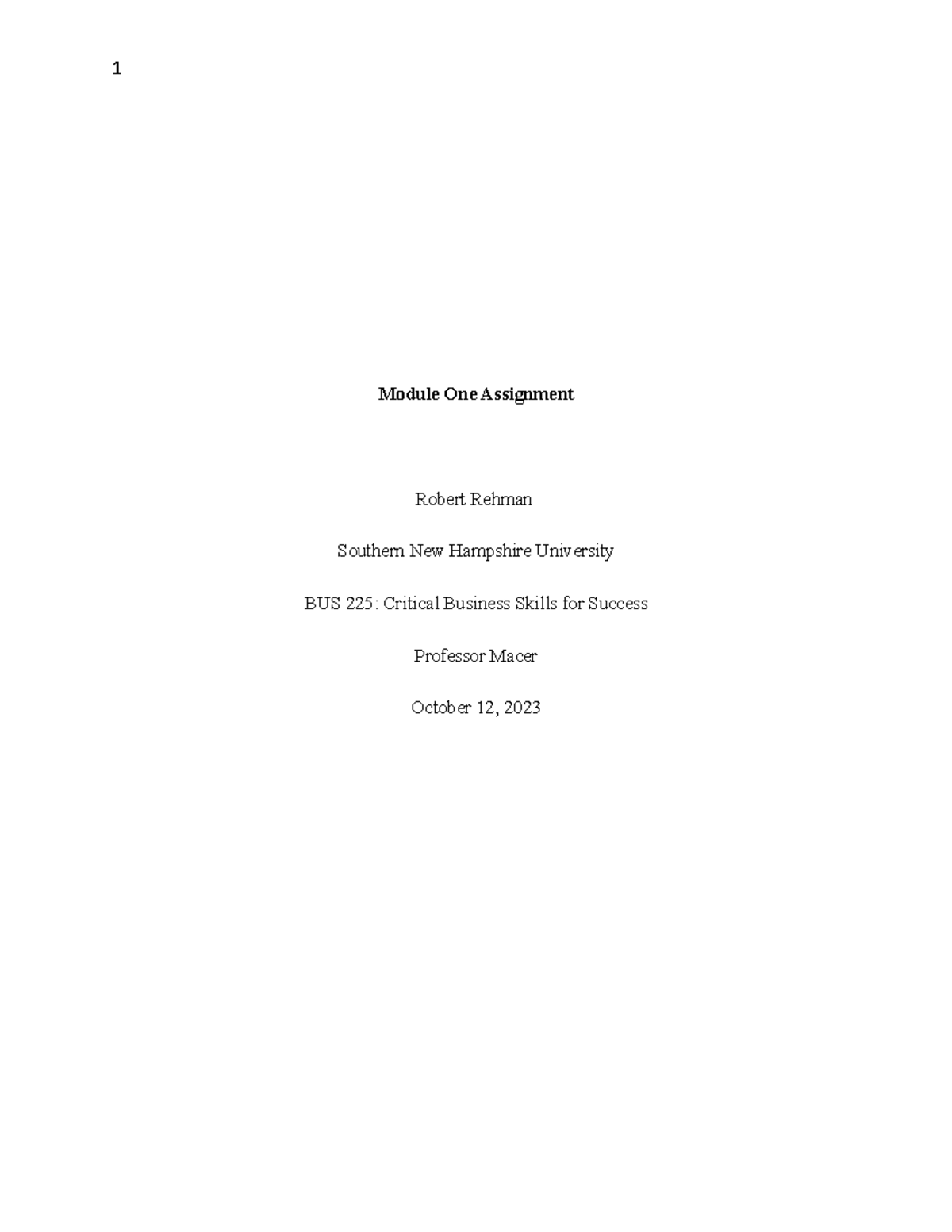 Module 1 Assignment CSB - Module One Assignment Robert Rehman Southern ...