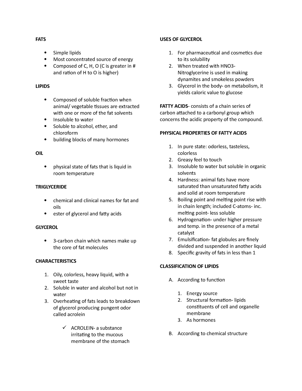 FATS and Lipids - Nutrition in dentistry - FATS Simple lipids Most ...