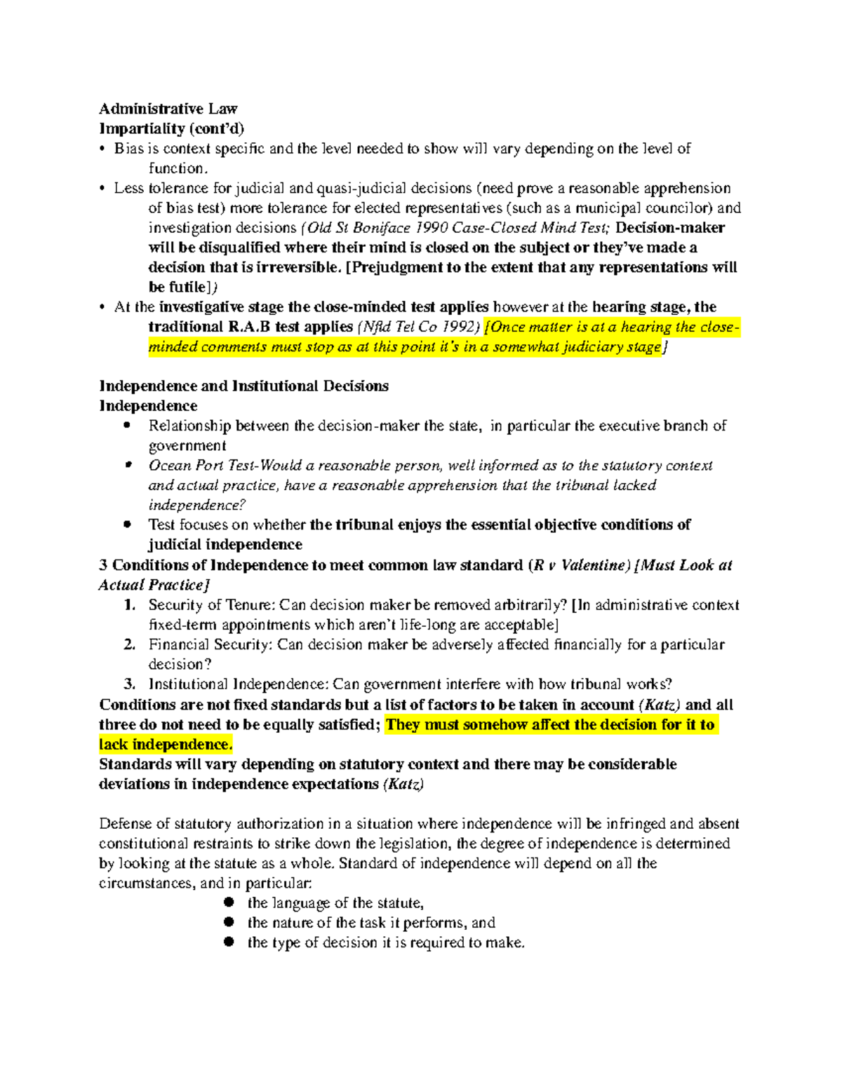 Administrative Law Class 8 - Administrative Law Impartiality Bias is ...