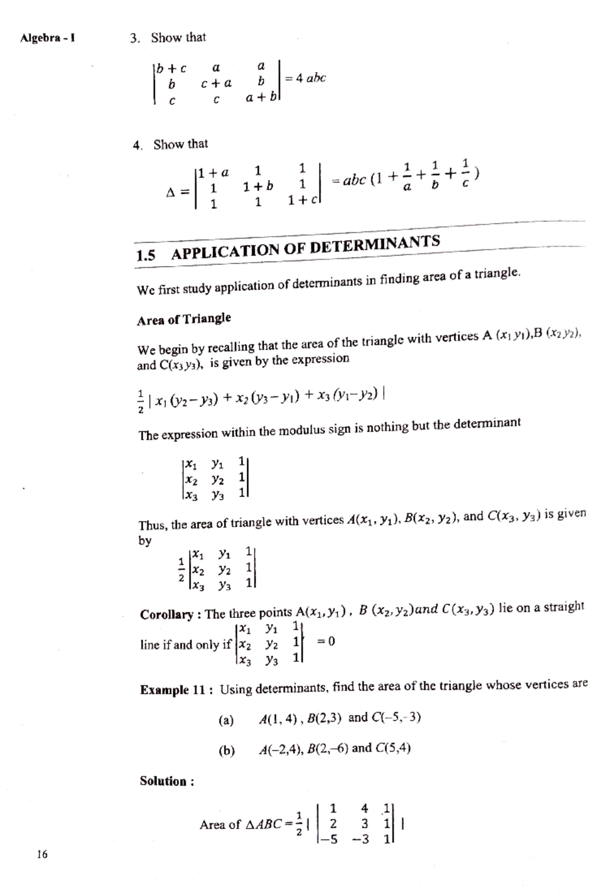 Application OF Determinants Bca first sem basic mathematics study for