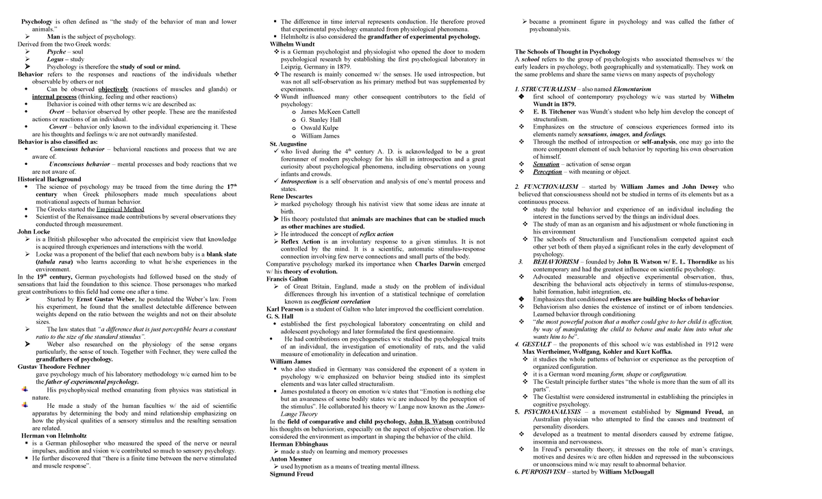 Psychology 4 - Lecture notes - Psychology is often defined as “the ...