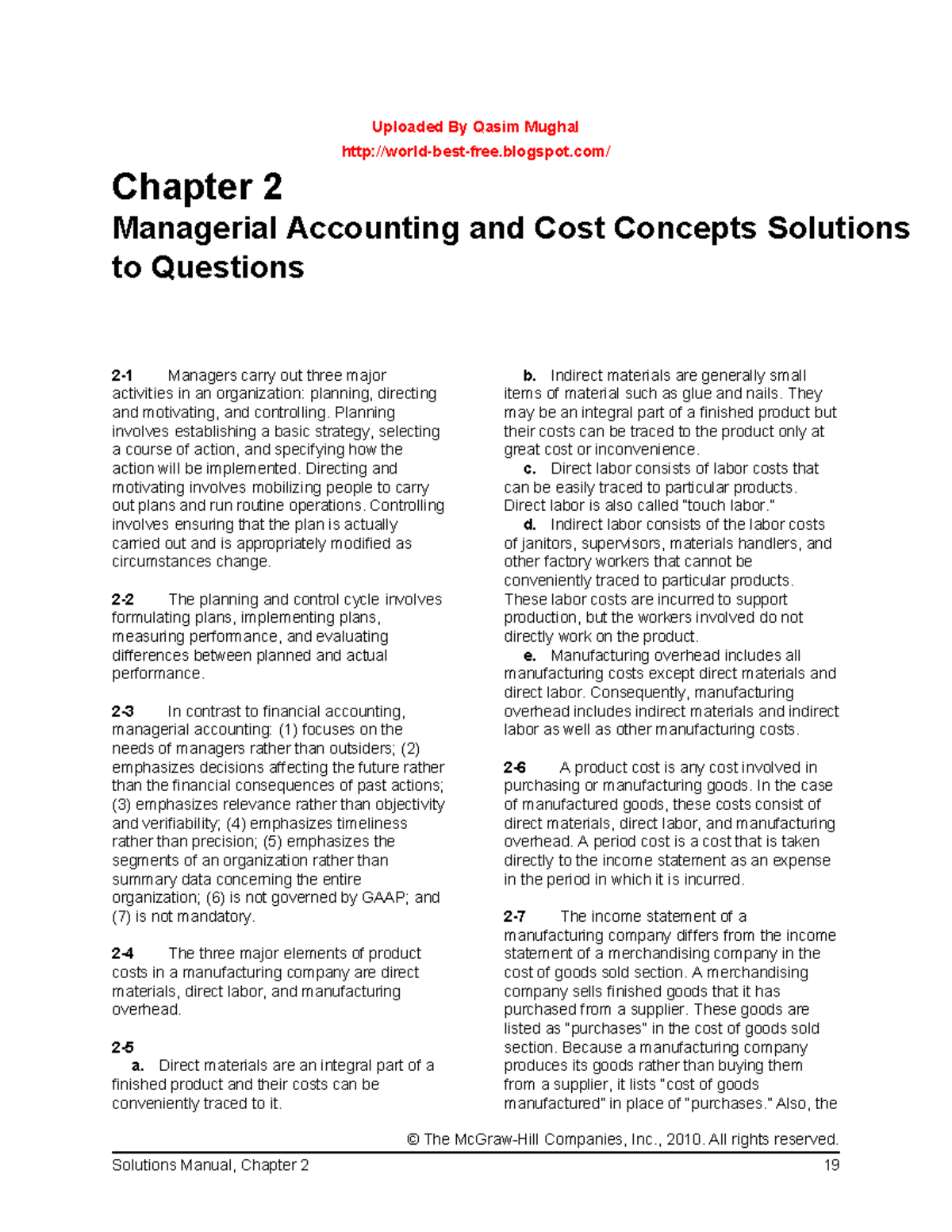 Chapter 2 Managerial Accounting and Cost - Uploaded By Qasim Mughal ...