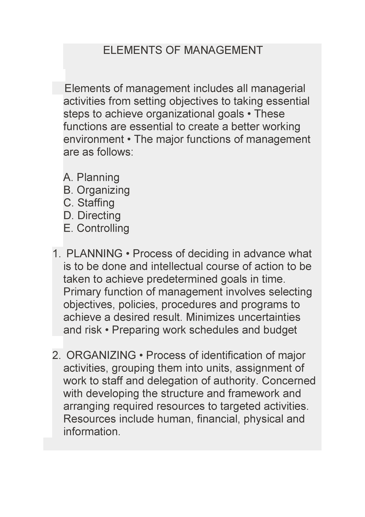 Elements Of Management 3 - ELEMENTS OF MANAGEMENT Elements Of ...