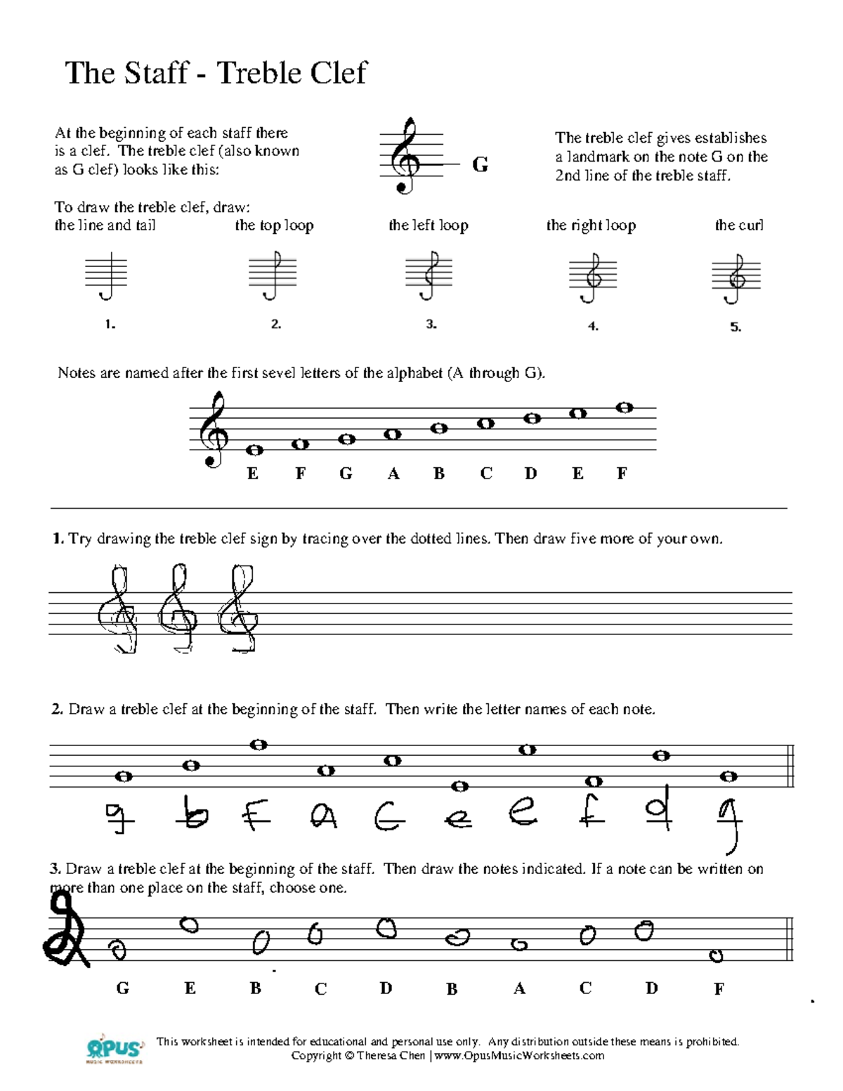 Worksheet 22 - Lecture notes 22-220 - &amp; &amp; w w w w w w w w w Throughout Treble Clef Notes Worksheet