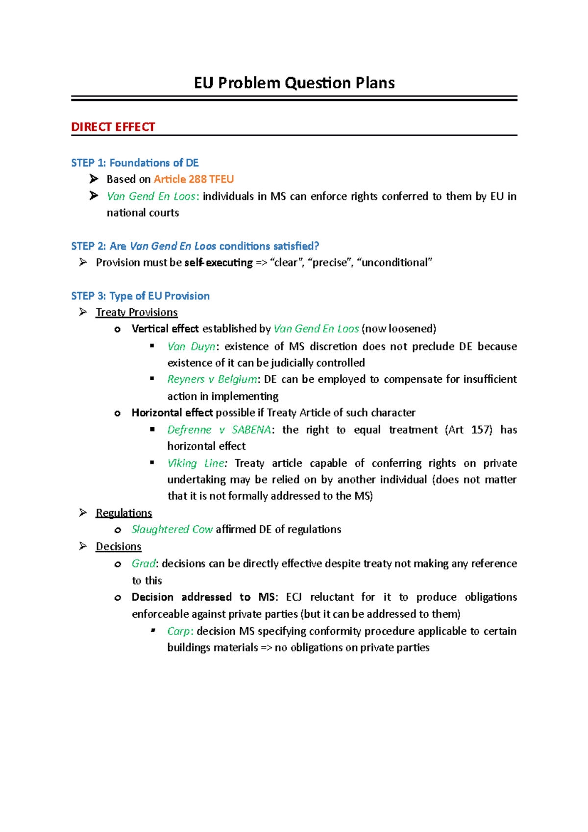 EU Problem Question Plans - EU Problem Question Plans DIRECT EFFECT ...