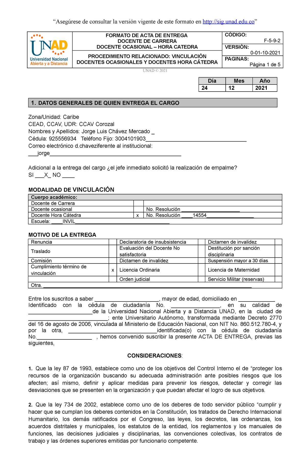 Formato Actualizado ACTA Entrega DEL Cargo (1) - FORMATO DE ACTA DE ENTREGA  DOCENTE DE CARRERA - Studocu