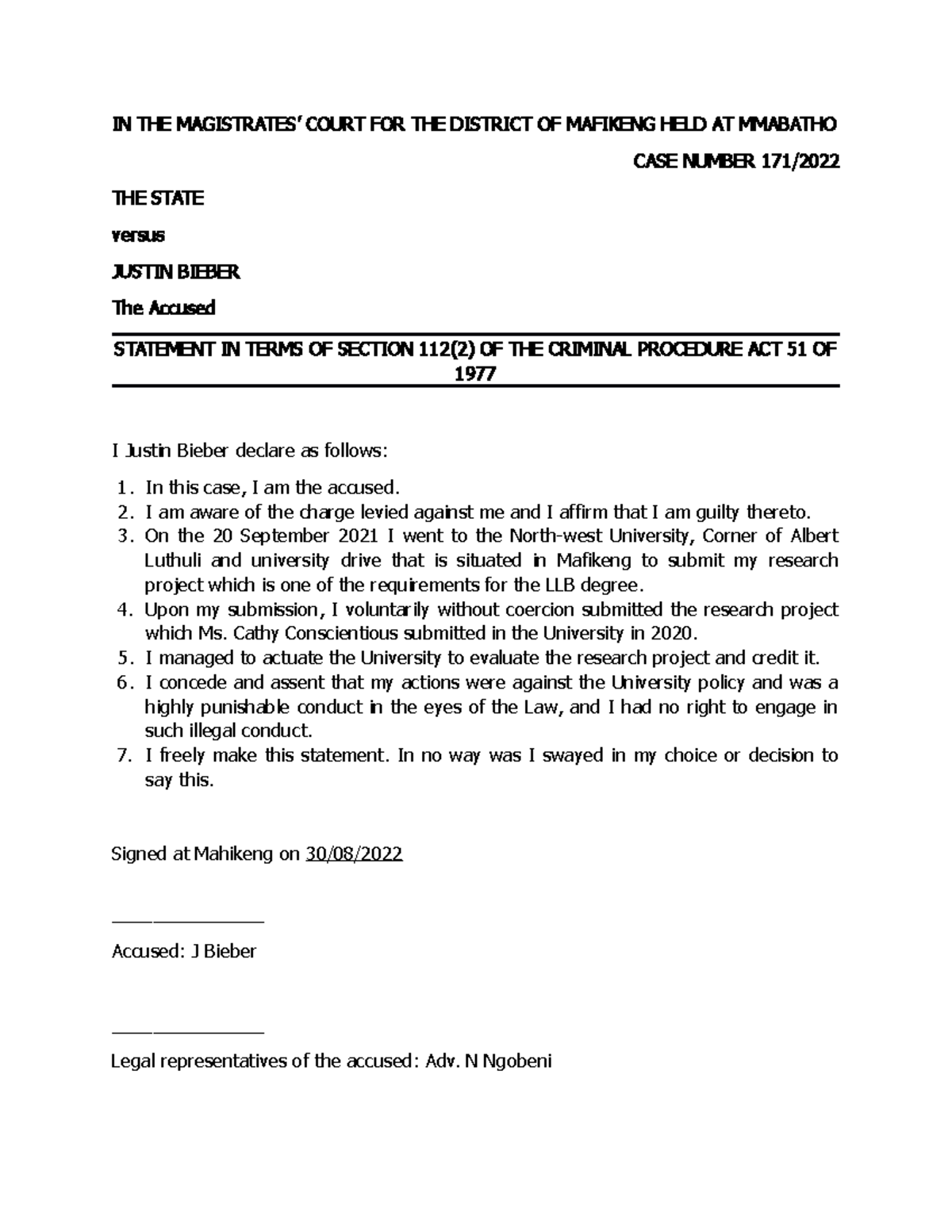 The charge guilty plea form - IN THE MAGISTRATES’ COURT FOR THE ...