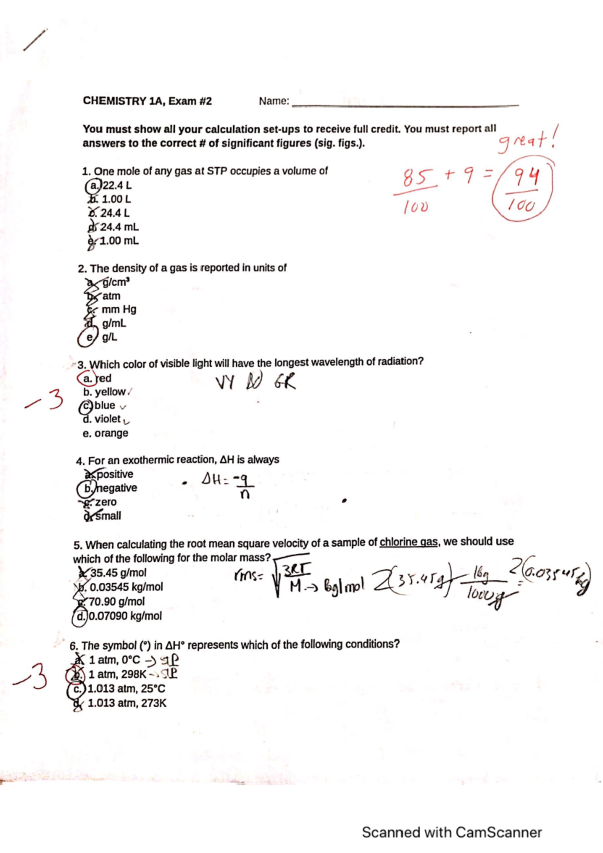 Chem 1A Exam #2 - Questions And Answers - CHEM 1A - Studocu