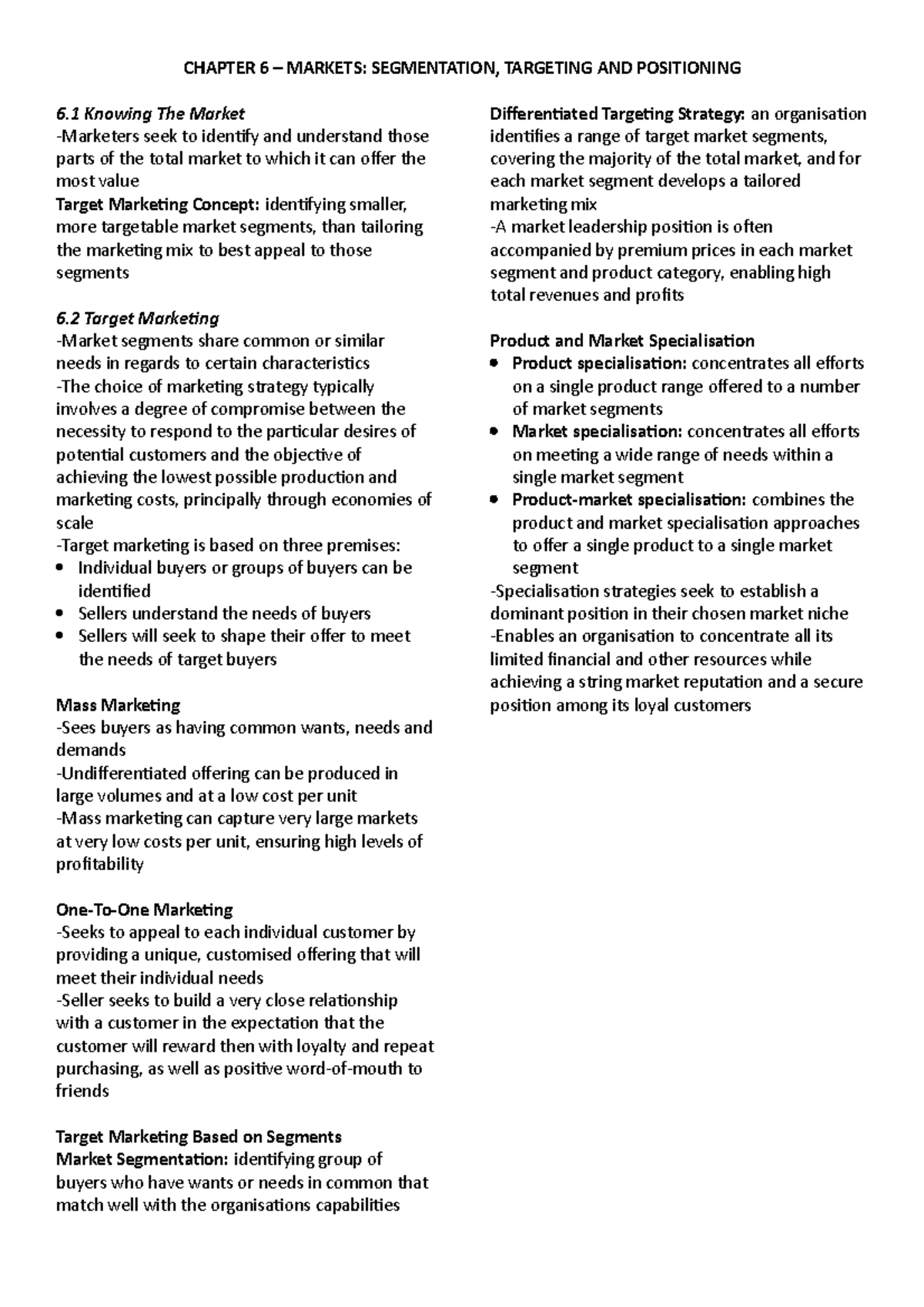 Chapter 6 - Market Segmentation - CHAPTER 6 – MARKETS: SEGMENTATION ...