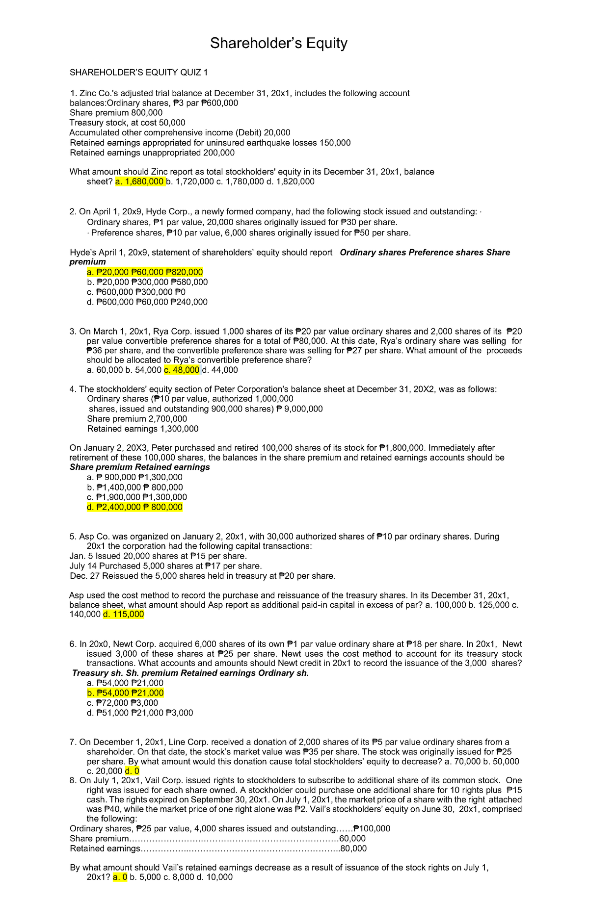 Shareholder's Equity - Quizzes, Assignments, And Activities ...