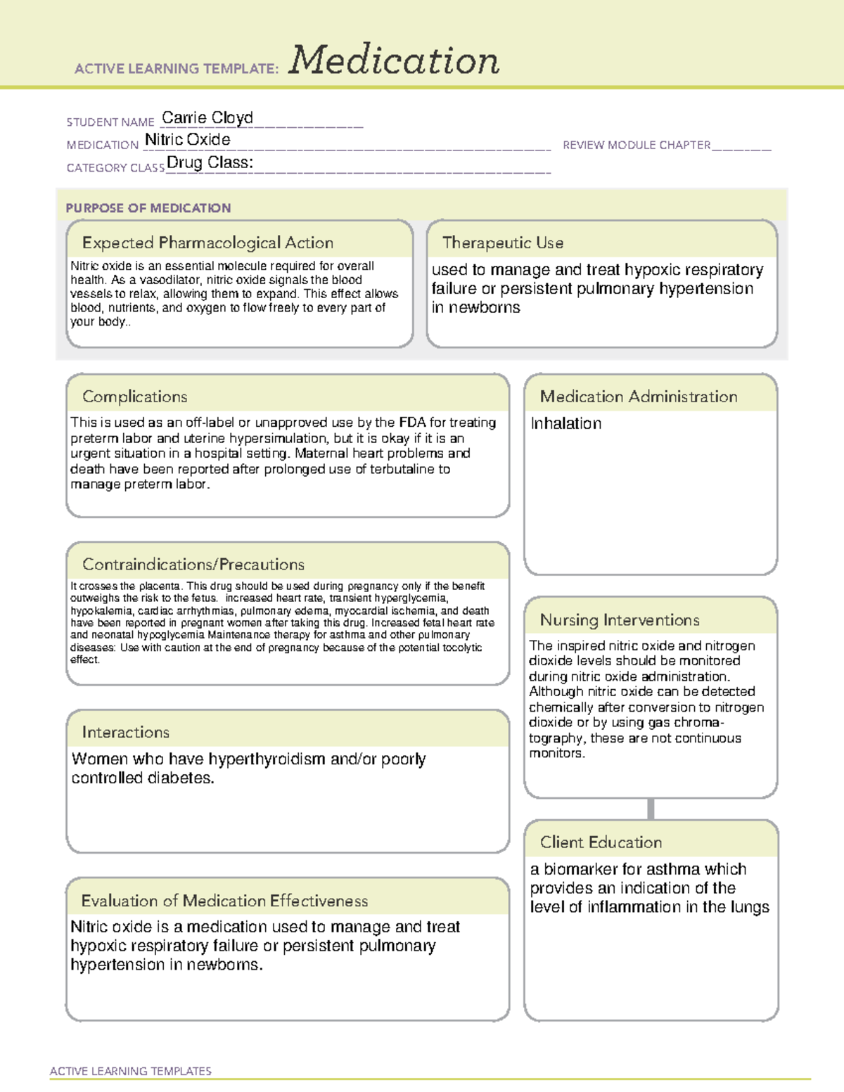 OB Medication Nitric Oxide learning template - ACTIVE LEARNING ...