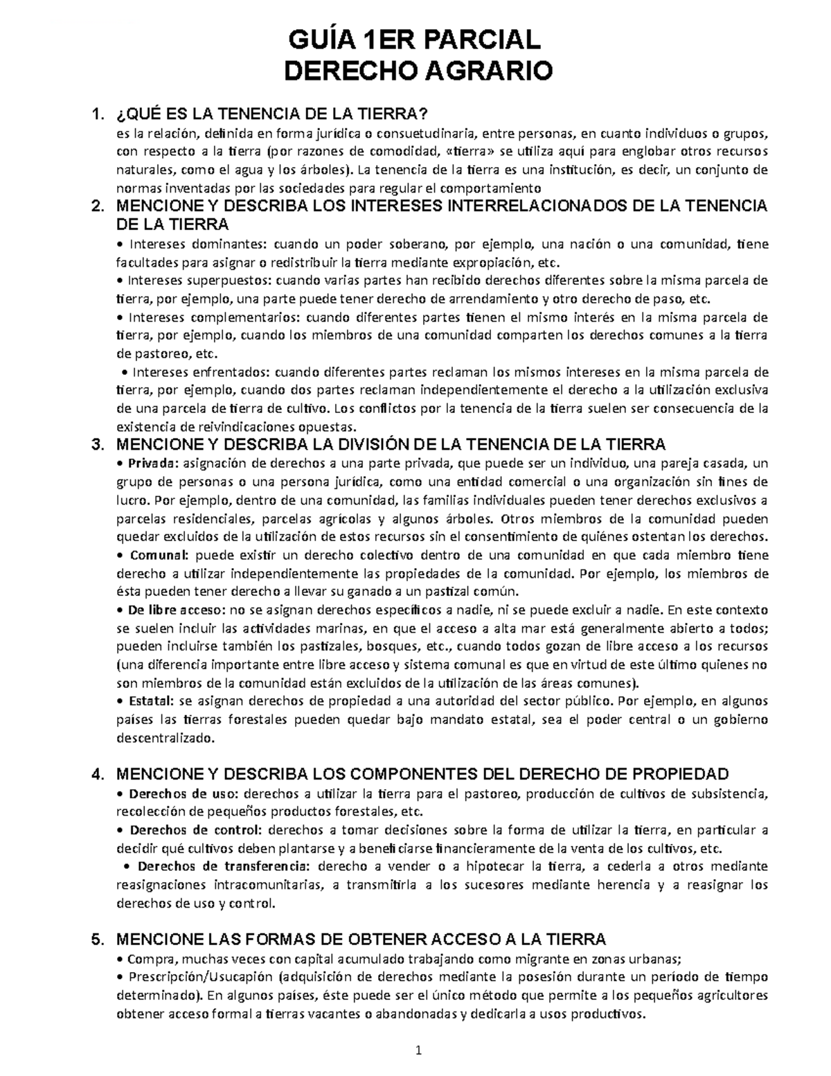 GUÍA 1ER Parcial Agrario - GUÍA 1ER PARCIAL DERECHO AGRARIO 1. ¿QUÉ ES ...