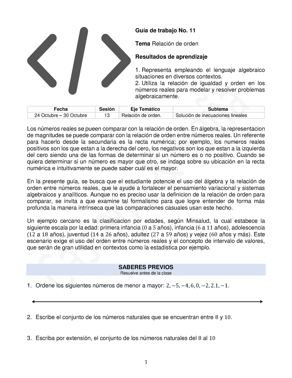 Guía razonamiento No. 11 Relación de orden - Guía de trabajo No. 11 ...