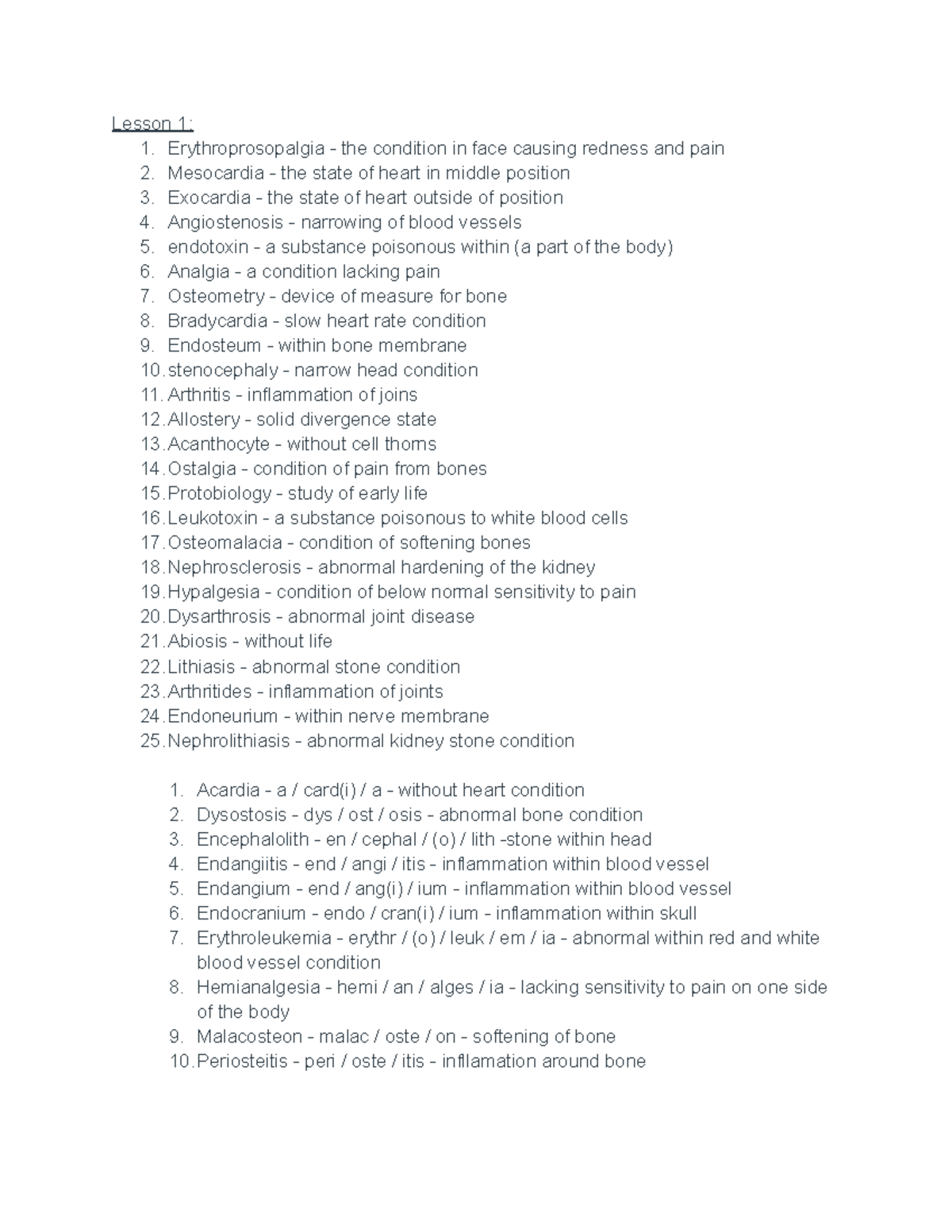 Medical Term Master Sheet Lesson 1 1. Erythroprosopalgia the