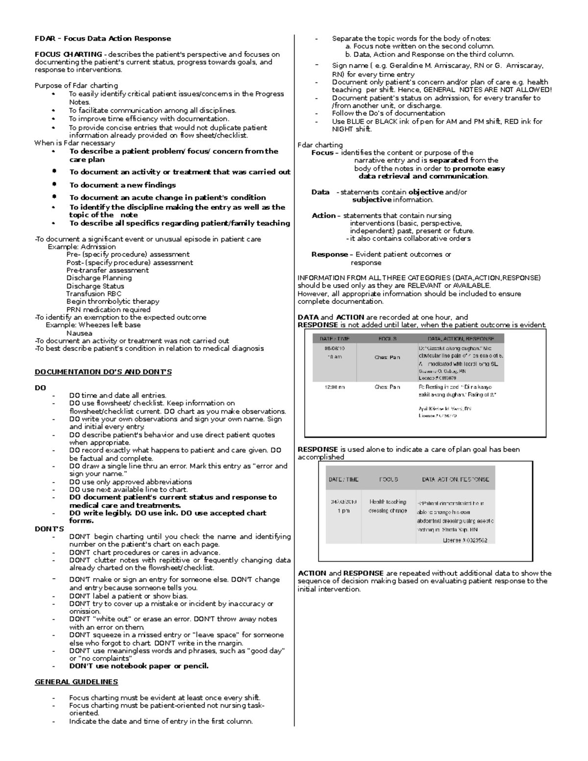 48486340 FDAR Nurses Notes - FDAR – Focus Data Action Response FOCUS ...