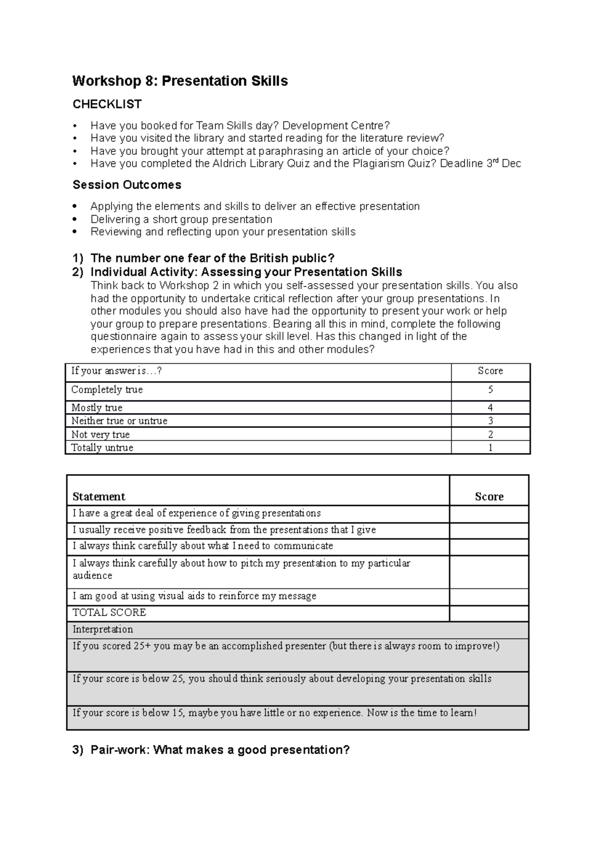 presentation skills checklist pdf