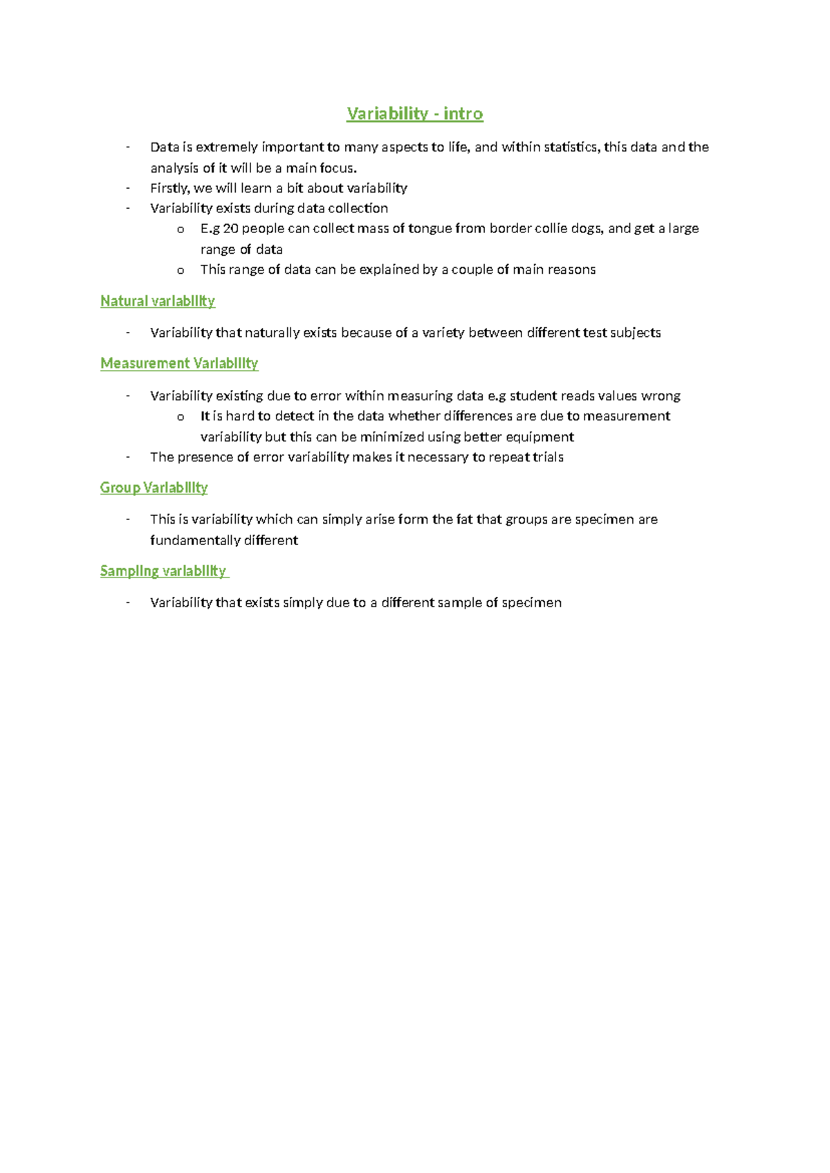 Week 1 - these are stat notes - Variability - intro Data is extremely ...