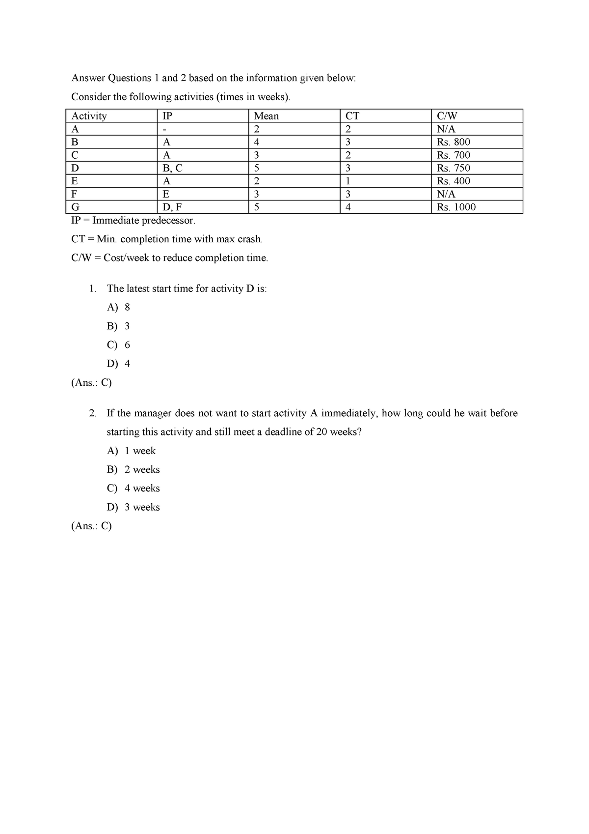 Questions,,,,,Assignment-7.... project management - Answer Questions 1 ...