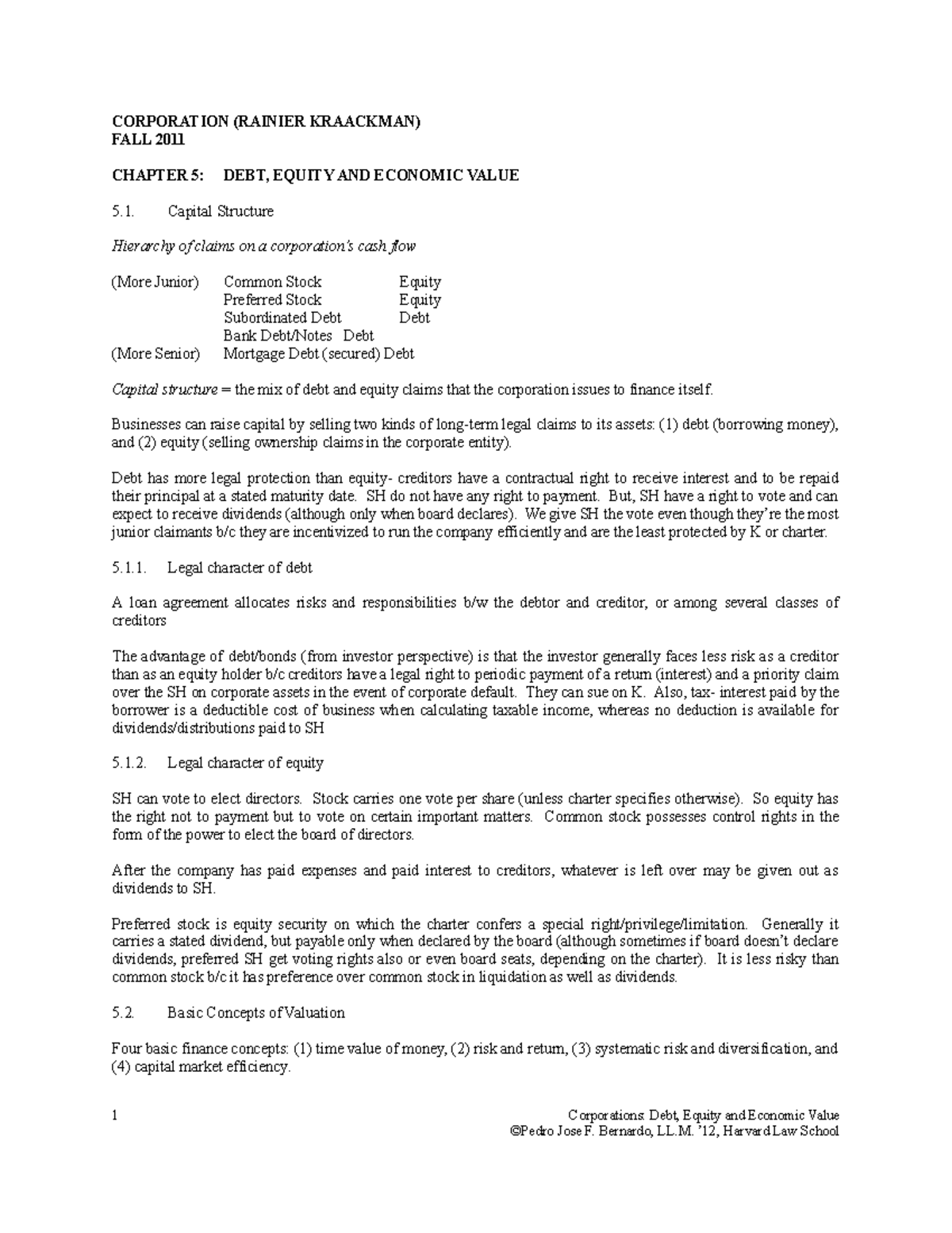 Corporation Law lecture notes with Prof. Kraakman - CORPORATION ...