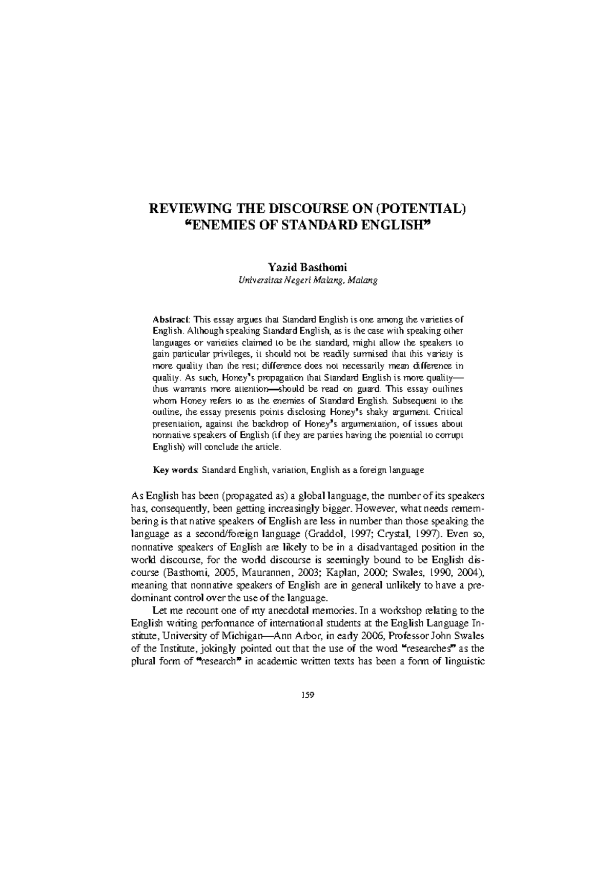 Reviewing THE Discourse ON ( Potential) ' Enemies OF Standard English ...