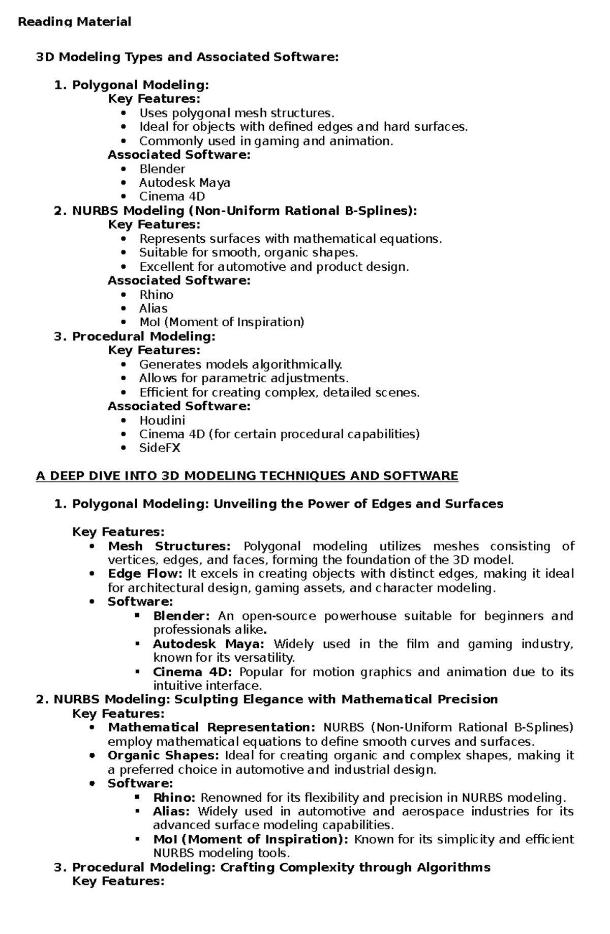 CT Catch Up Material 3 - 3D Modeling Types and Associated Software: 1 ...
