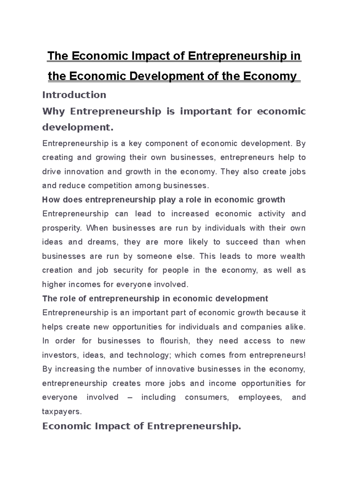 The Economic Impact of Entrepreneurship in the Economic Development of ...