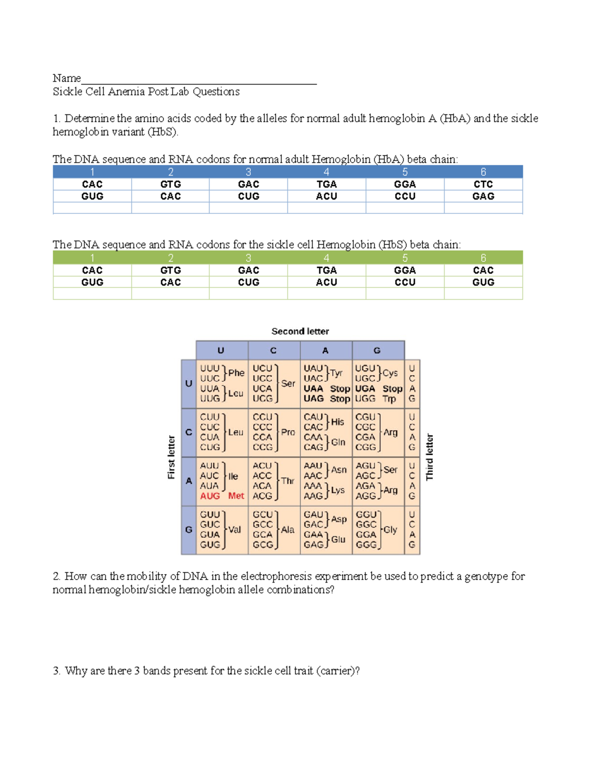 Sickle Cell Anemia Postlab Questions 20220715 (1) Tagged Studocu
