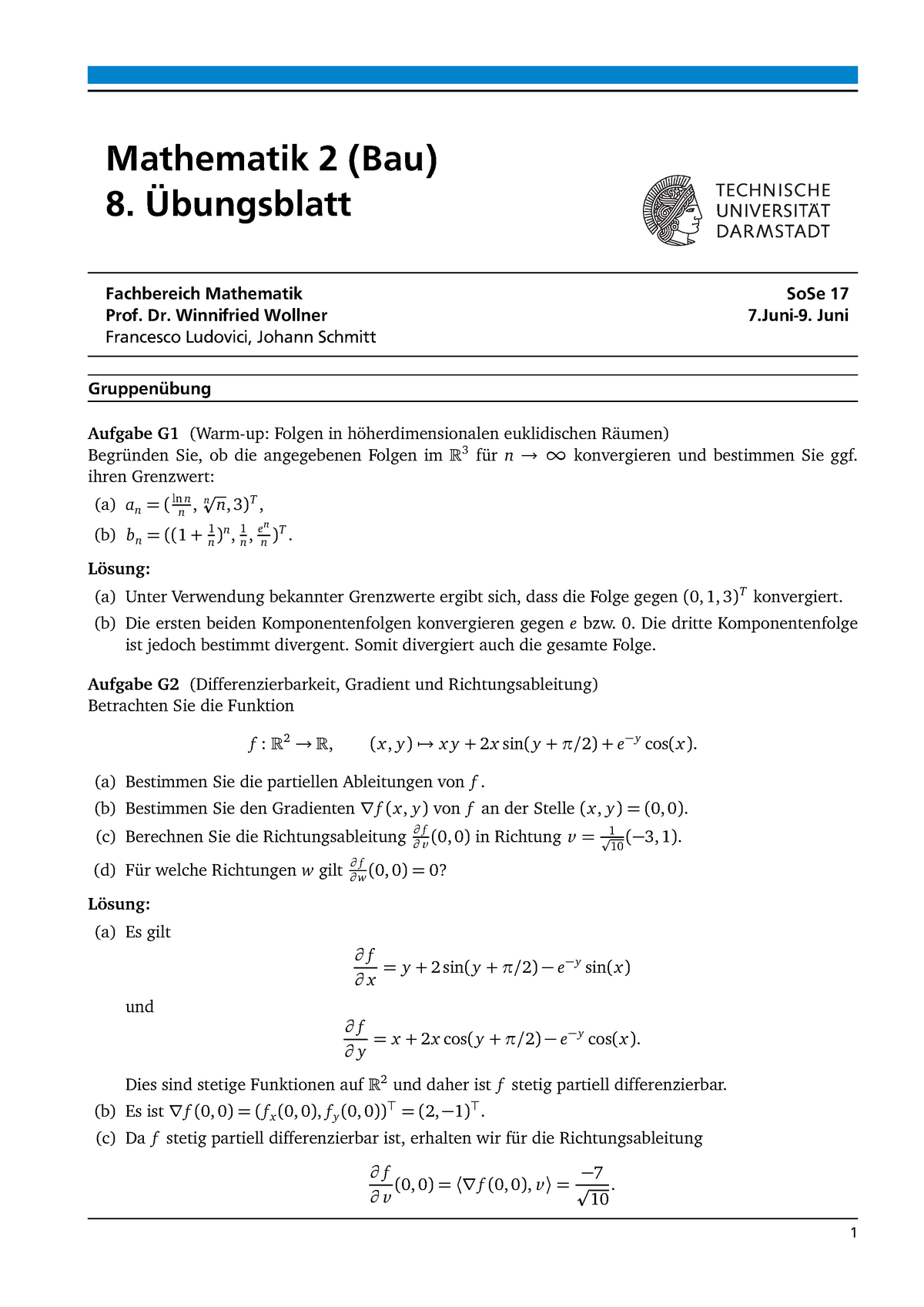 Mathe 2 Bau Ubungsblatt 8 Gruppenlosung Studocu