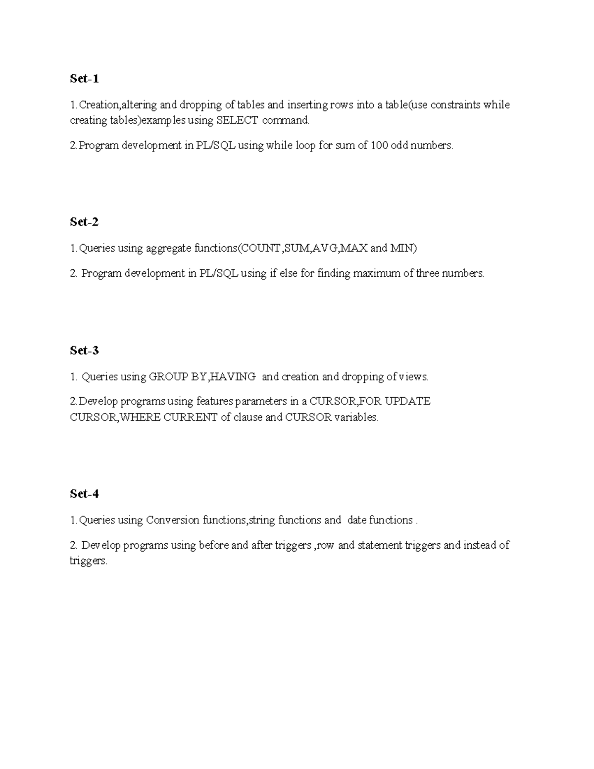 DBMS Practical Question paper - Set- 1,altering and dropping of tables ...