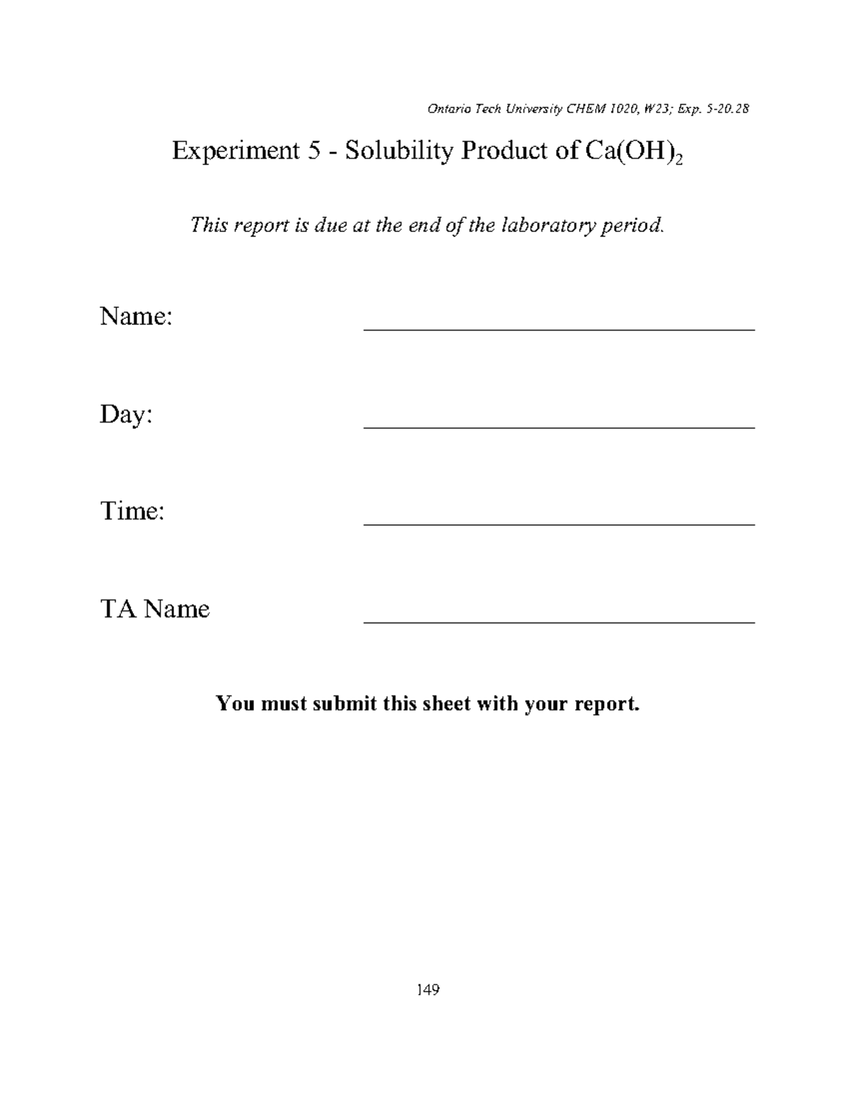 Chem lab 5 2023 here are the lab manuals have fun Experiment 5 Solubility Product of Ca(OH