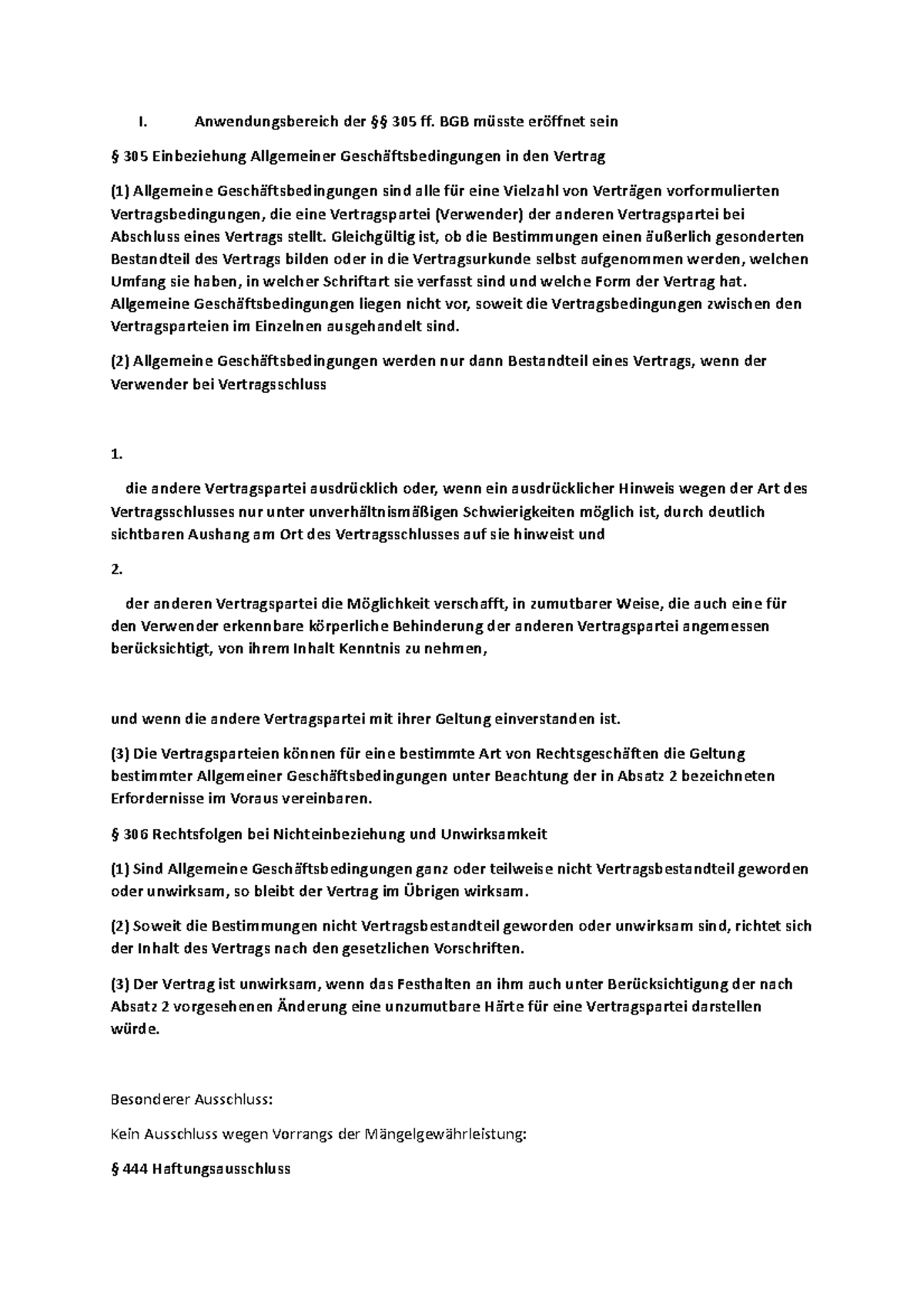 AGB Schema - AGB-Kontrolle - I. Anwendungsbereich der §§ 305 ff. BGB ...