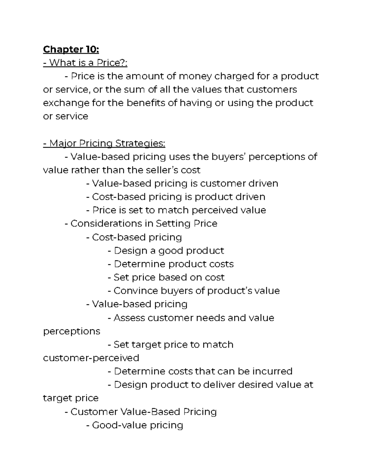 Chapter Ten Marketing Notes Chapter 10 What Is A Price Price Is