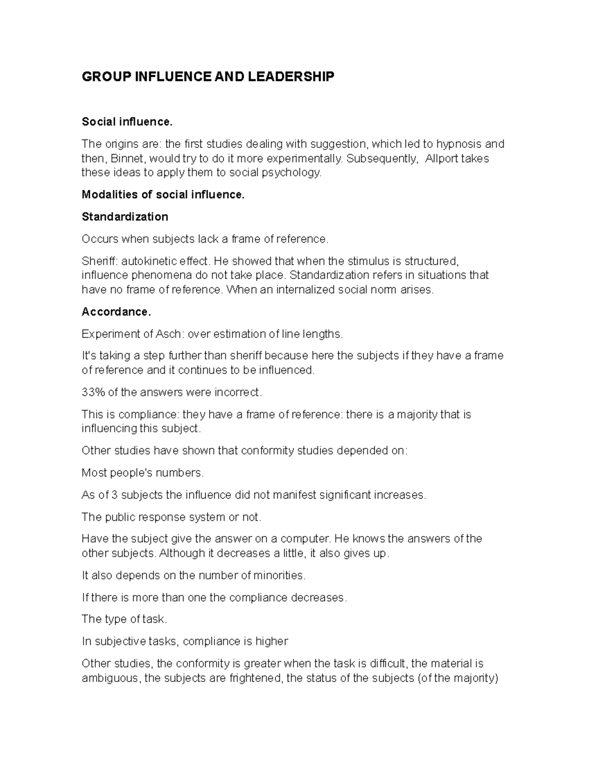 Group influence and leadership - GROUP INFLUENCE AND LEADERSHIP Social