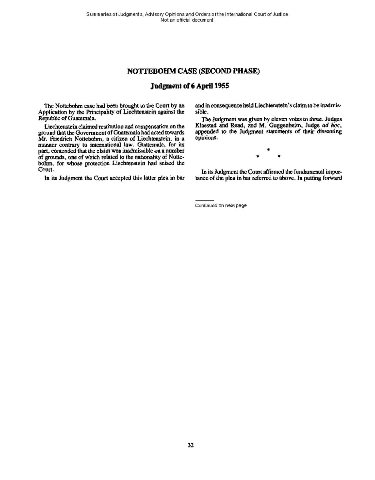 Nottebohm summary international law NOTTEBOHM CASE (SECOND PHASE