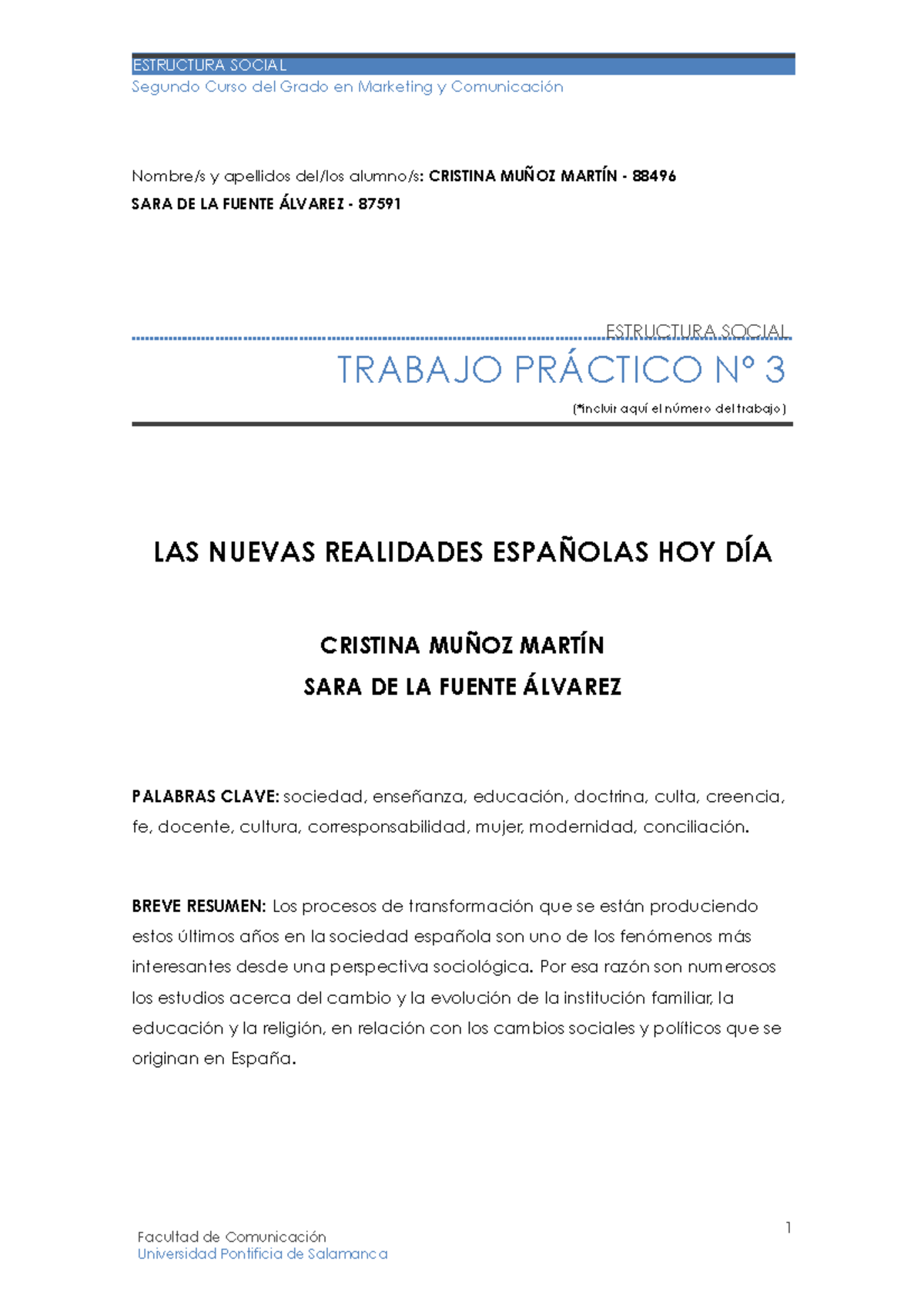 Trabajo PRÁ Ctico 3 PDF - Facultad De Comunicación Segundo Curso Del ...