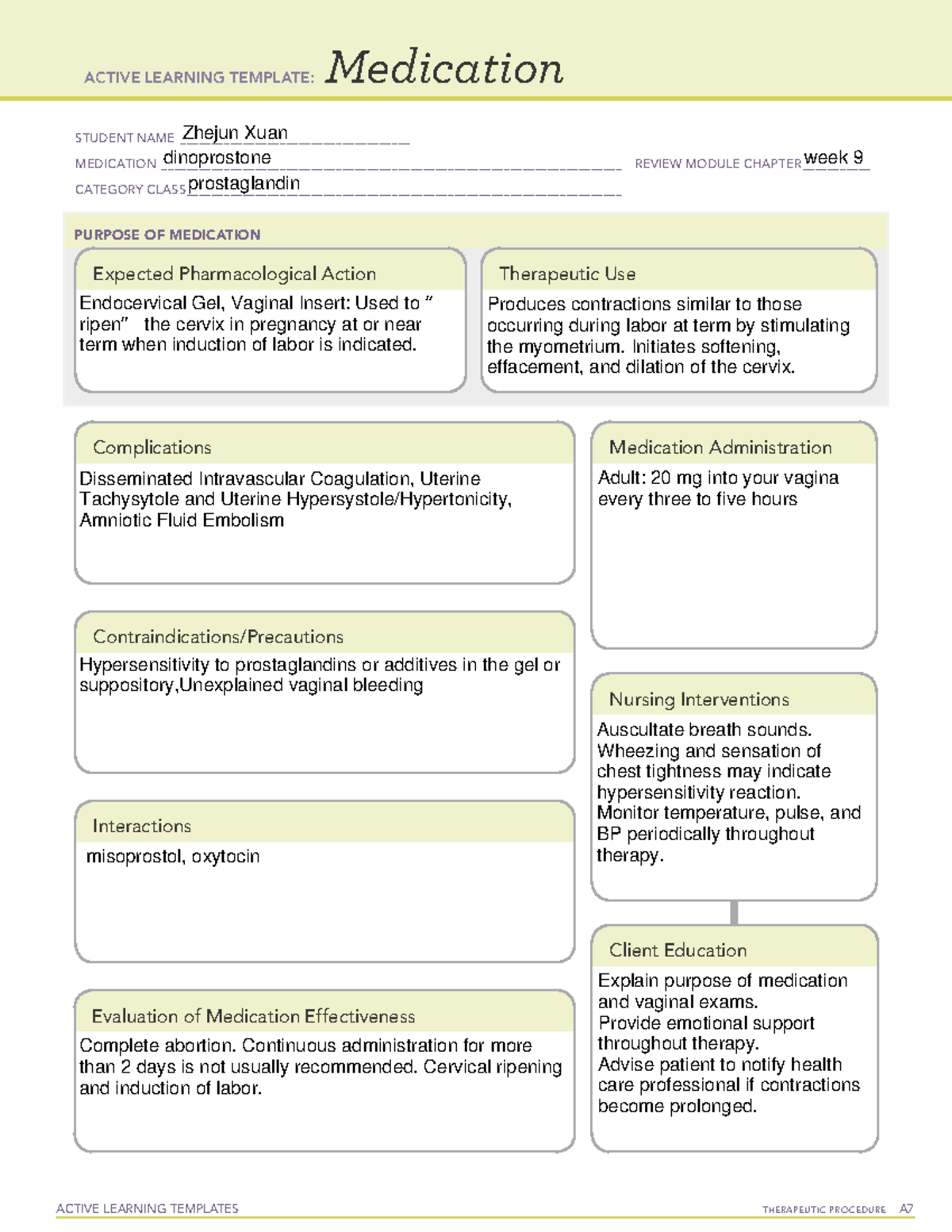 Dinoprostone med card ACTIVE LEARNING TEMPLATES THERAPEUTIC