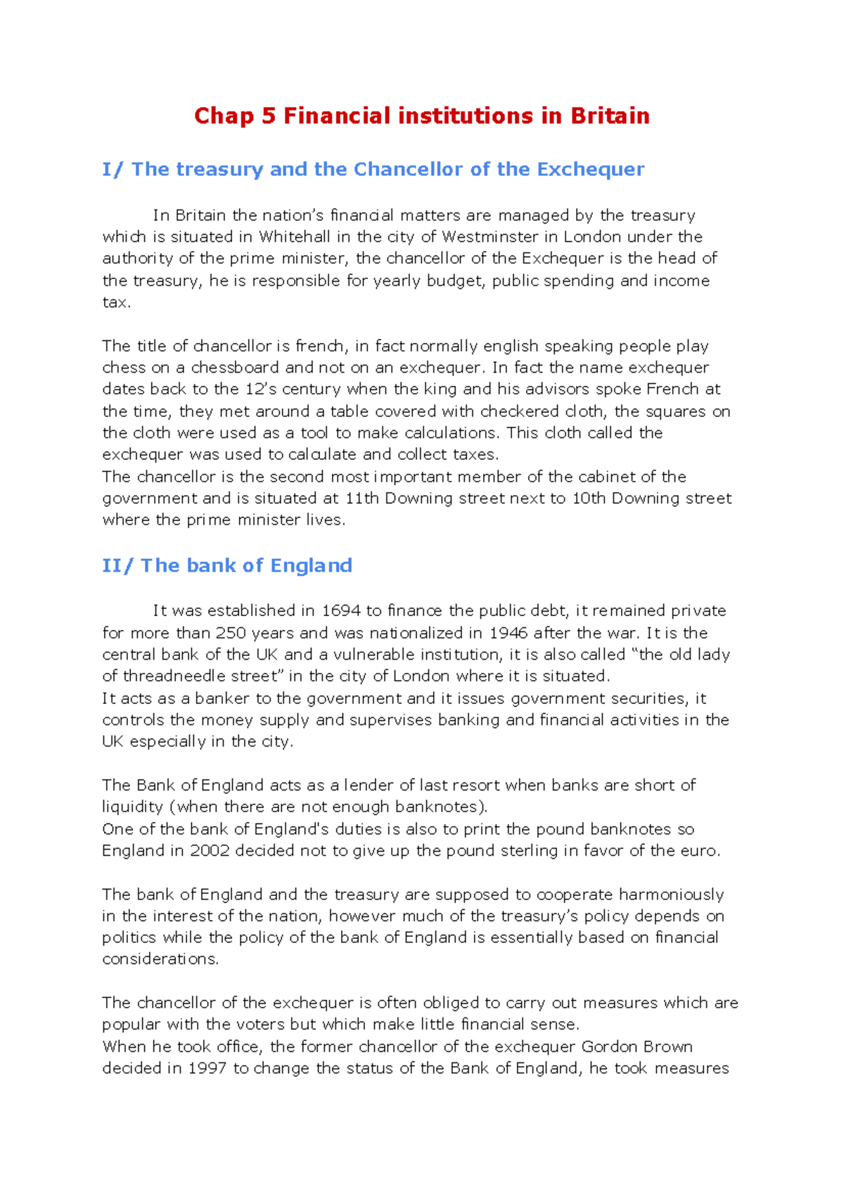 Chap 5 Financial institutions of Britain Chap 5 Financial