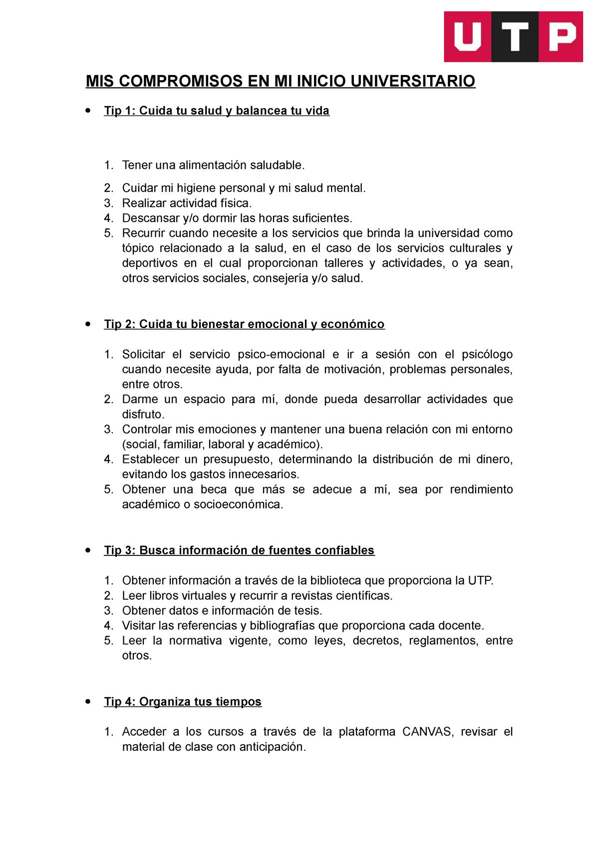 Ivu Actividad Mis Compromisos En Mi Inicio Universitario Tip Cuida Tu Salud Y Balancea Tu