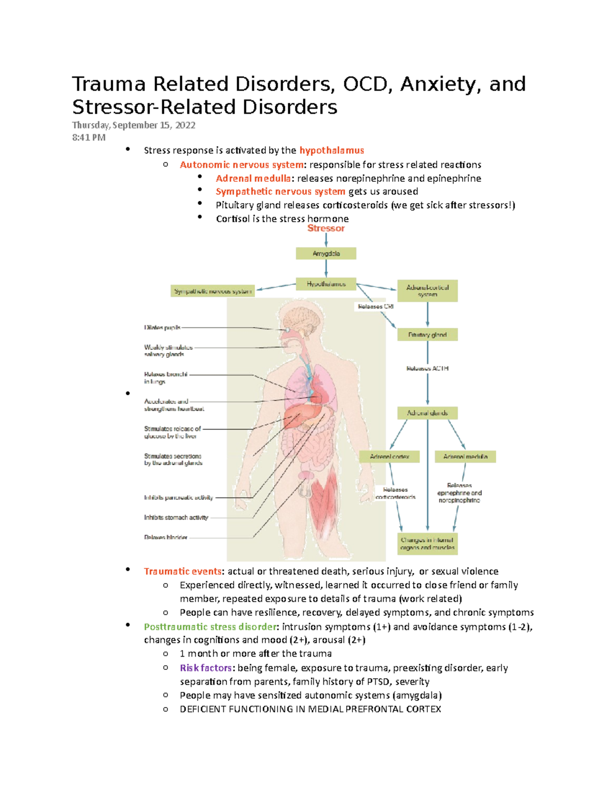 Trauma Related Disorders, OCD, Anxiety, and StressorRelated Disorders