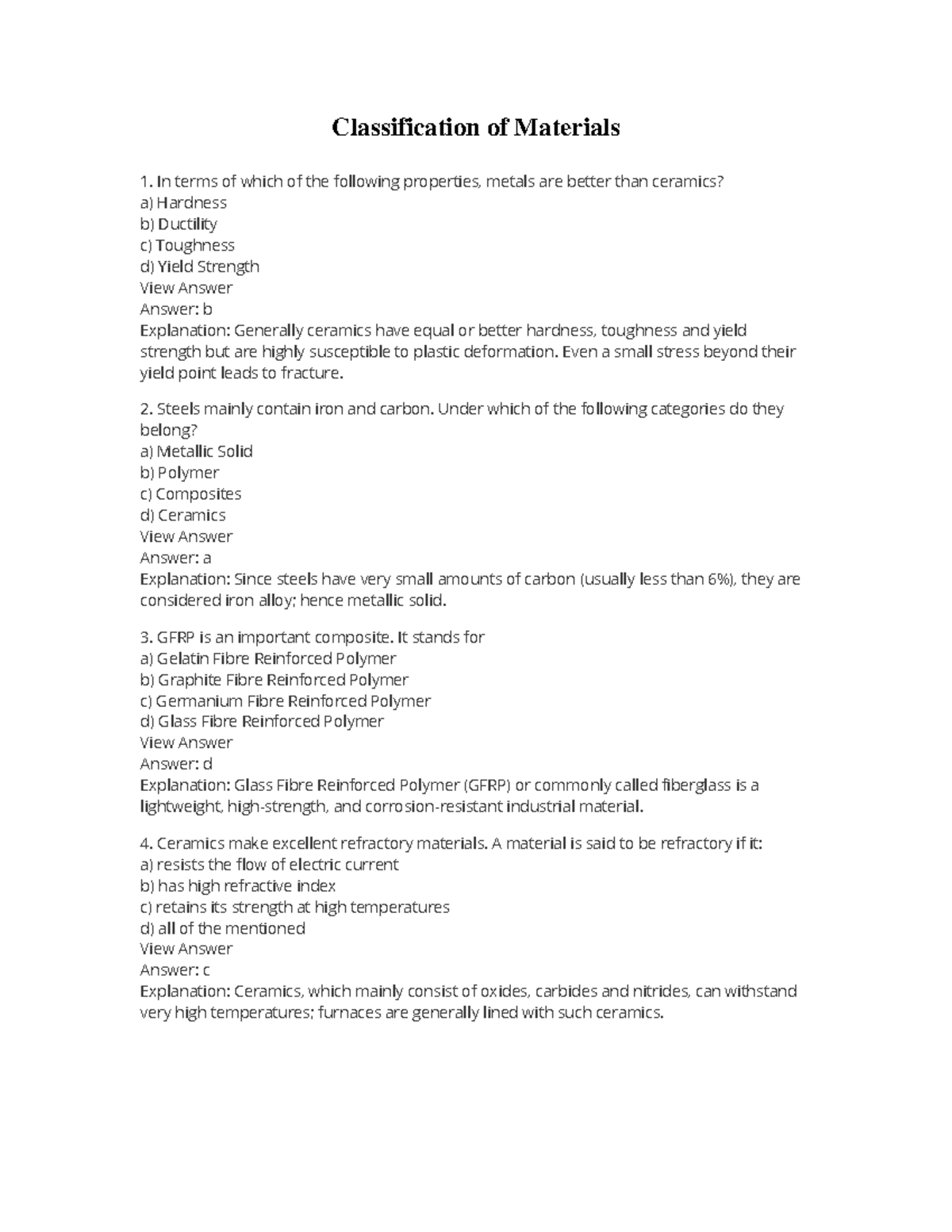 PAST Papers - Classification of Materials In terms of which of the ...