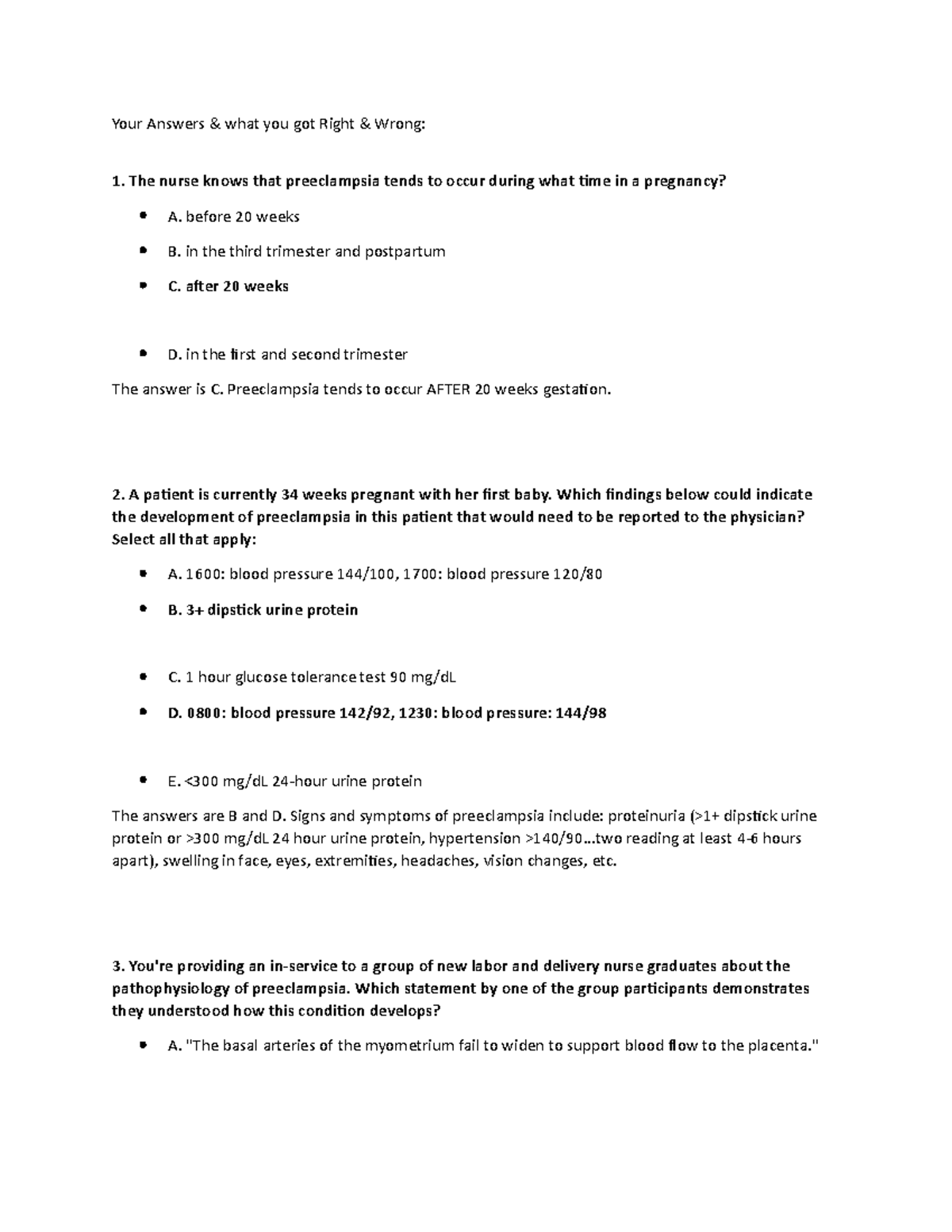 RN Preeclampsia and Eclampsia Nclex Questions Quiz Your Answers