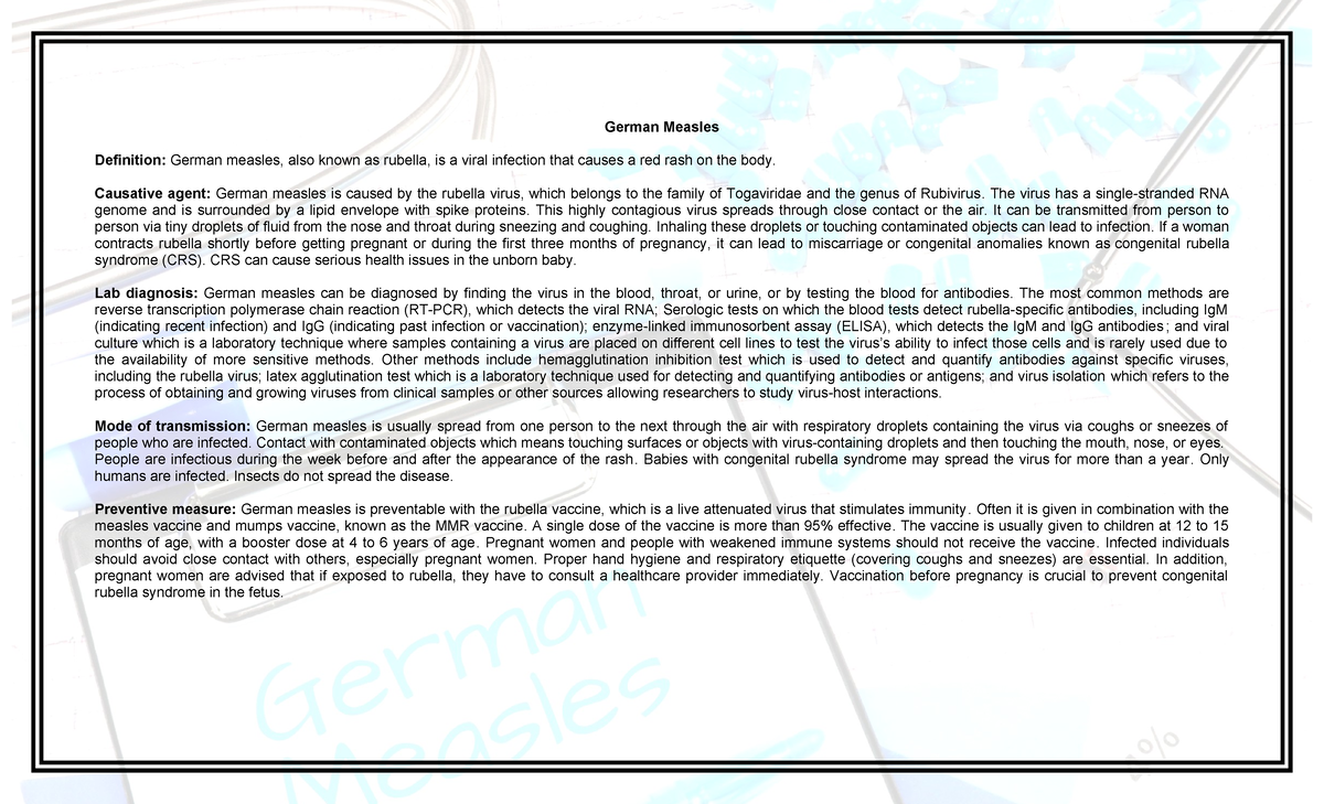 German-Measles - Notes - German Measles Definition: German measles ...