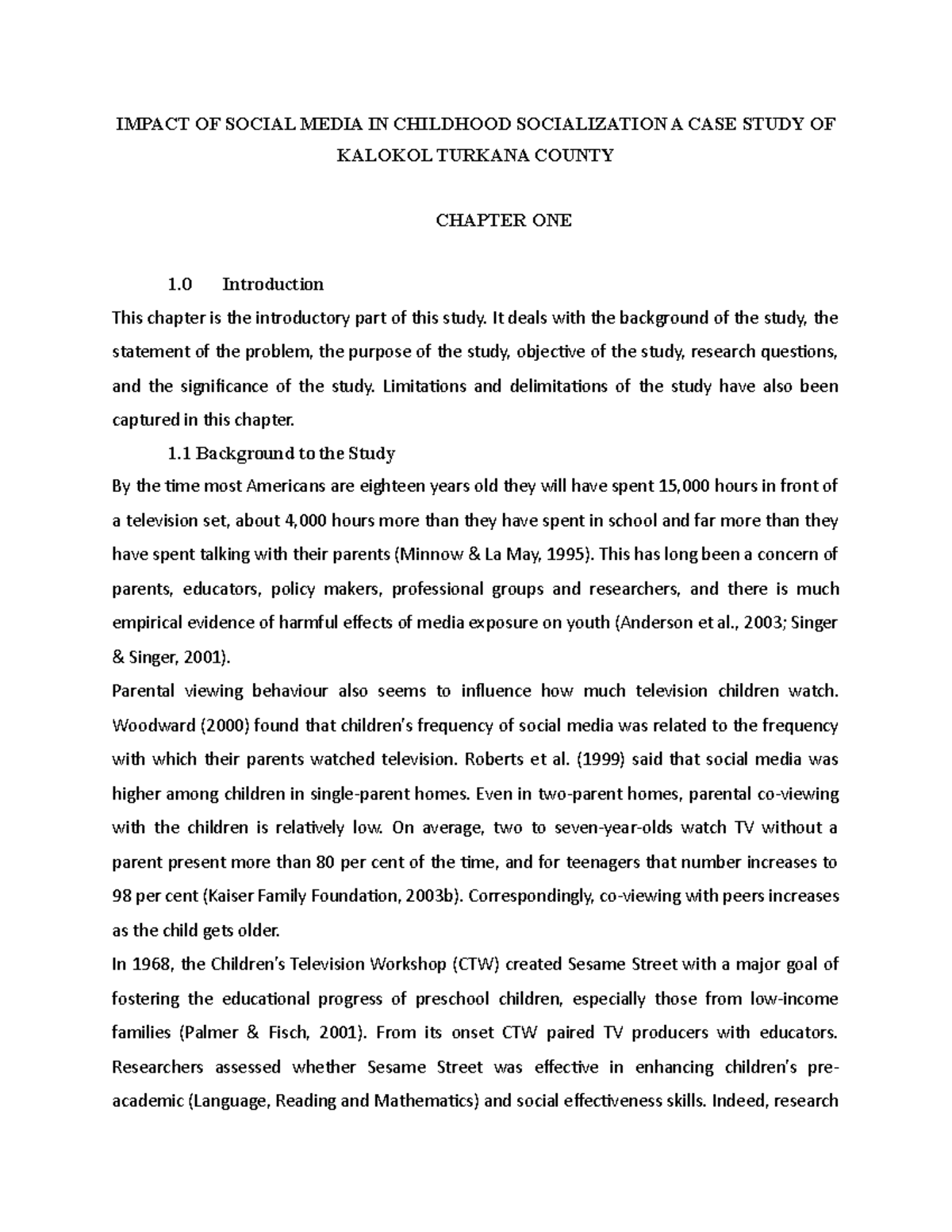 Chapter ONE Impact OF Social Media IN Childhood Socialization A CASE ...