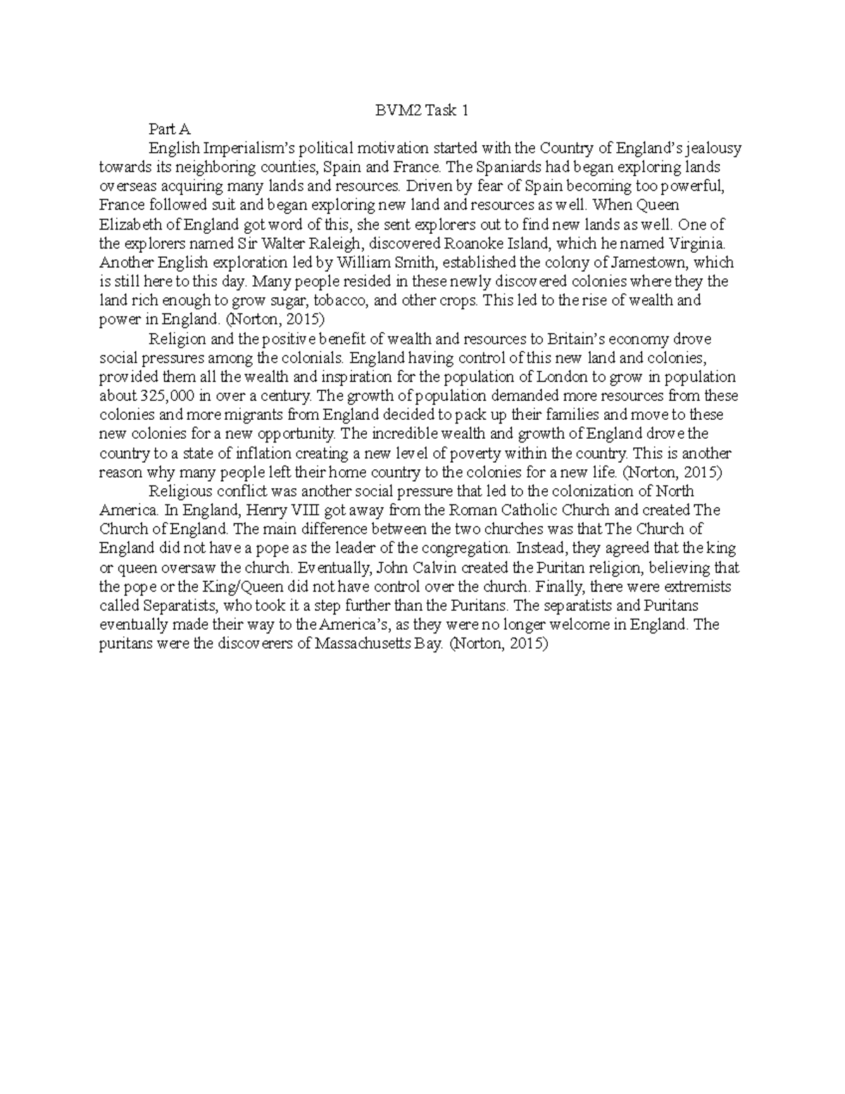 BVM2 Task 1 - BVM2 Task 1 Part A English Imperialism’s political ...