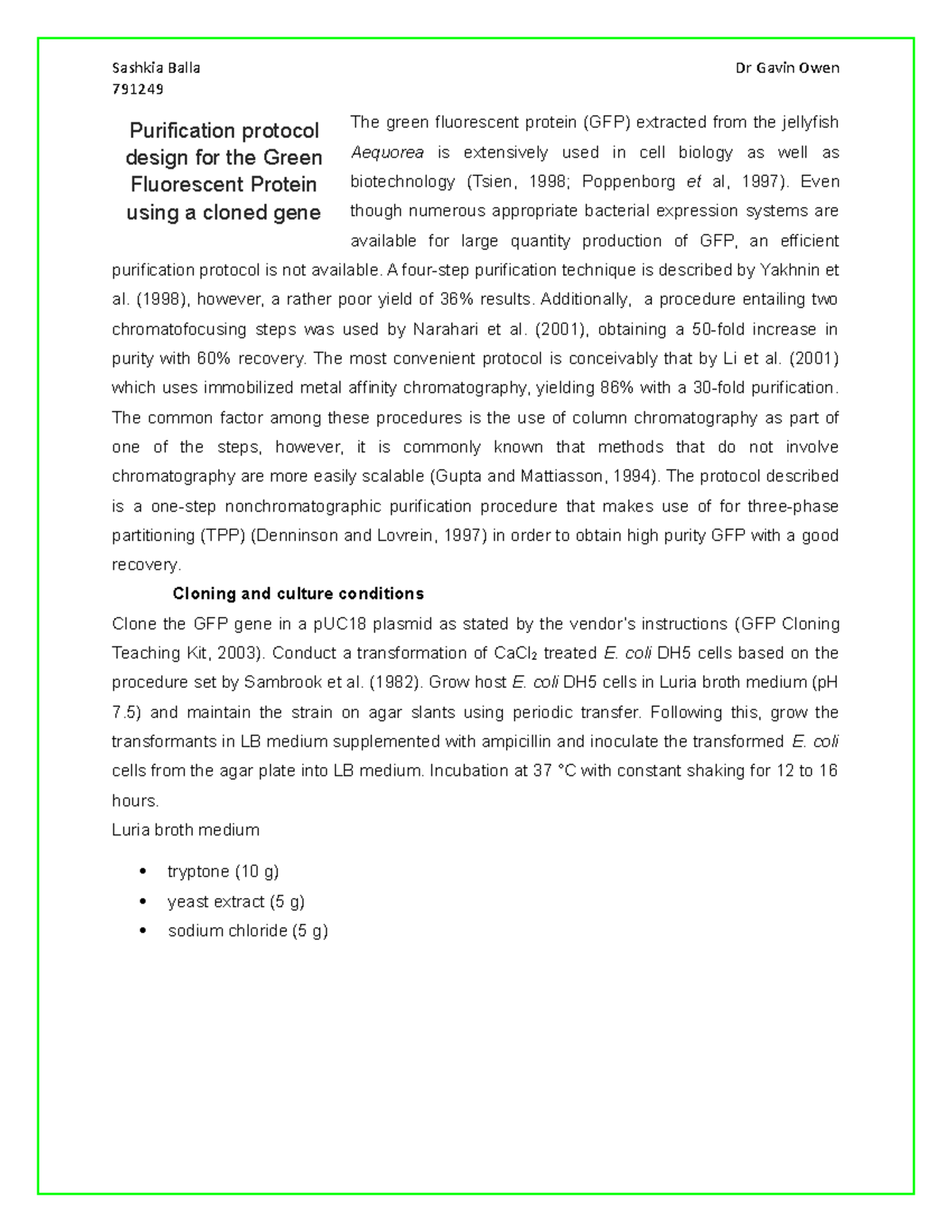 Protein purification - Sashkia Balla 791249 Purification protocol ...