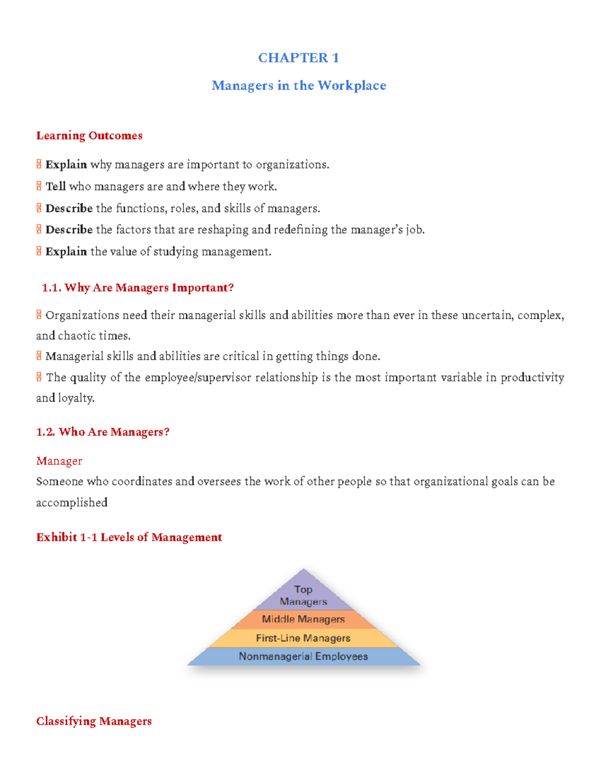 Fo M - the lectures notes for reviewing - CHAPTER 1 Managers in the ...