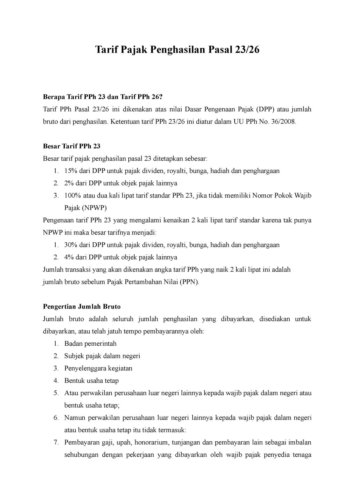 Tarif PPh 23 26 - Materi Mengenai Pph 23 Dan 26 - Tarif Pajak ...