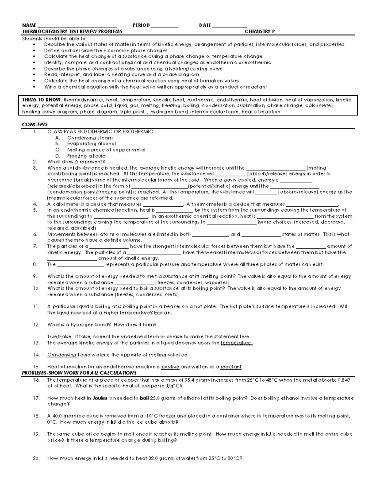 Thermochemistry Test Review Problems - Studocu